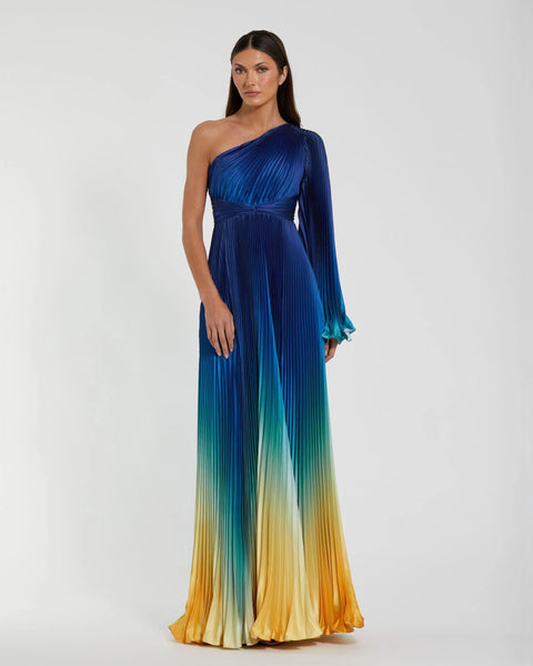 ombre off shoulder dress Blue Pleated Charmeuse One Gown machine wash cold sizechart_aria-dress-size-chart Size:J8 Women's 50s Cocktail Dress