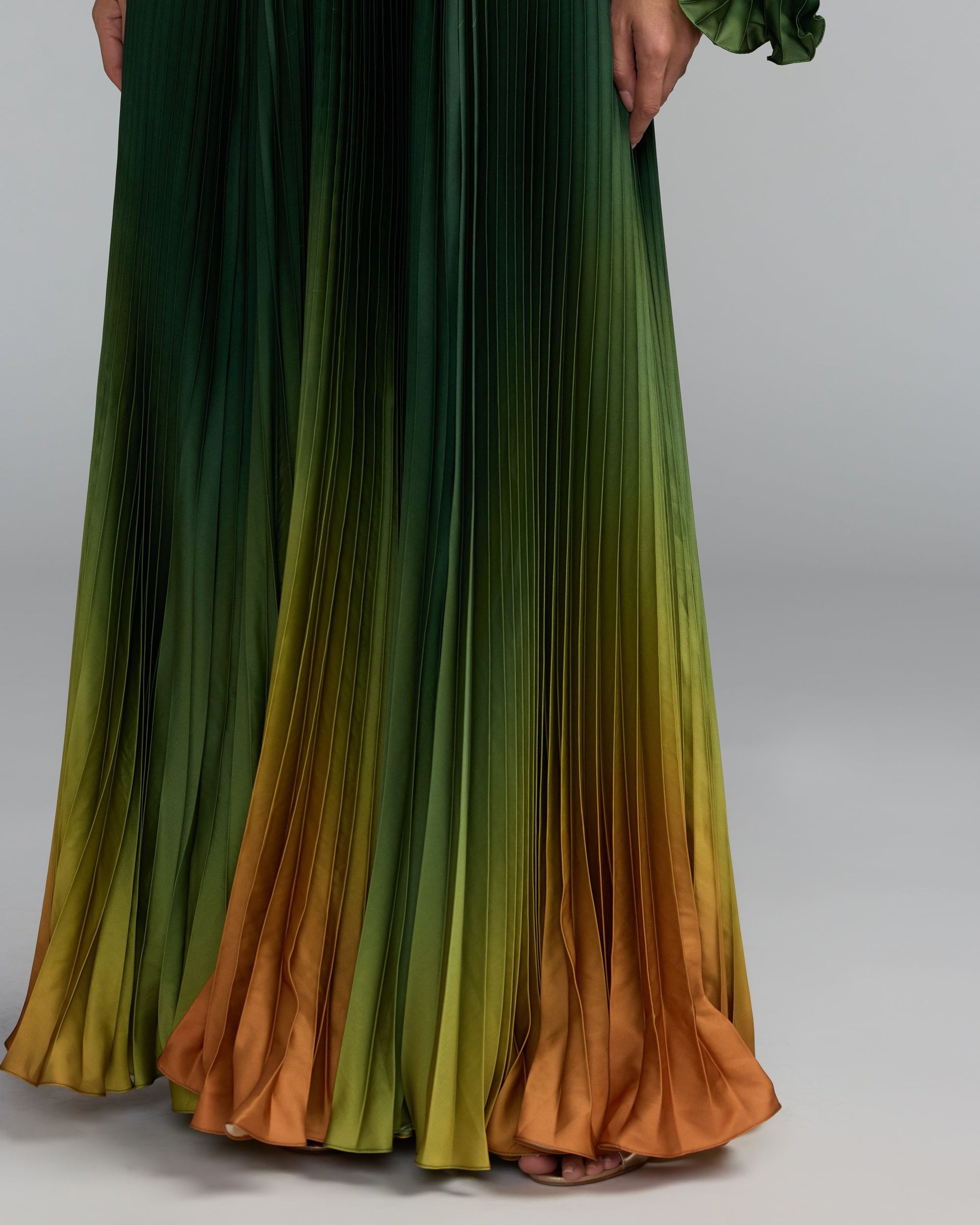 Green Pleated Charmeuse One Shoulder Ombre Gown Mac Duggal