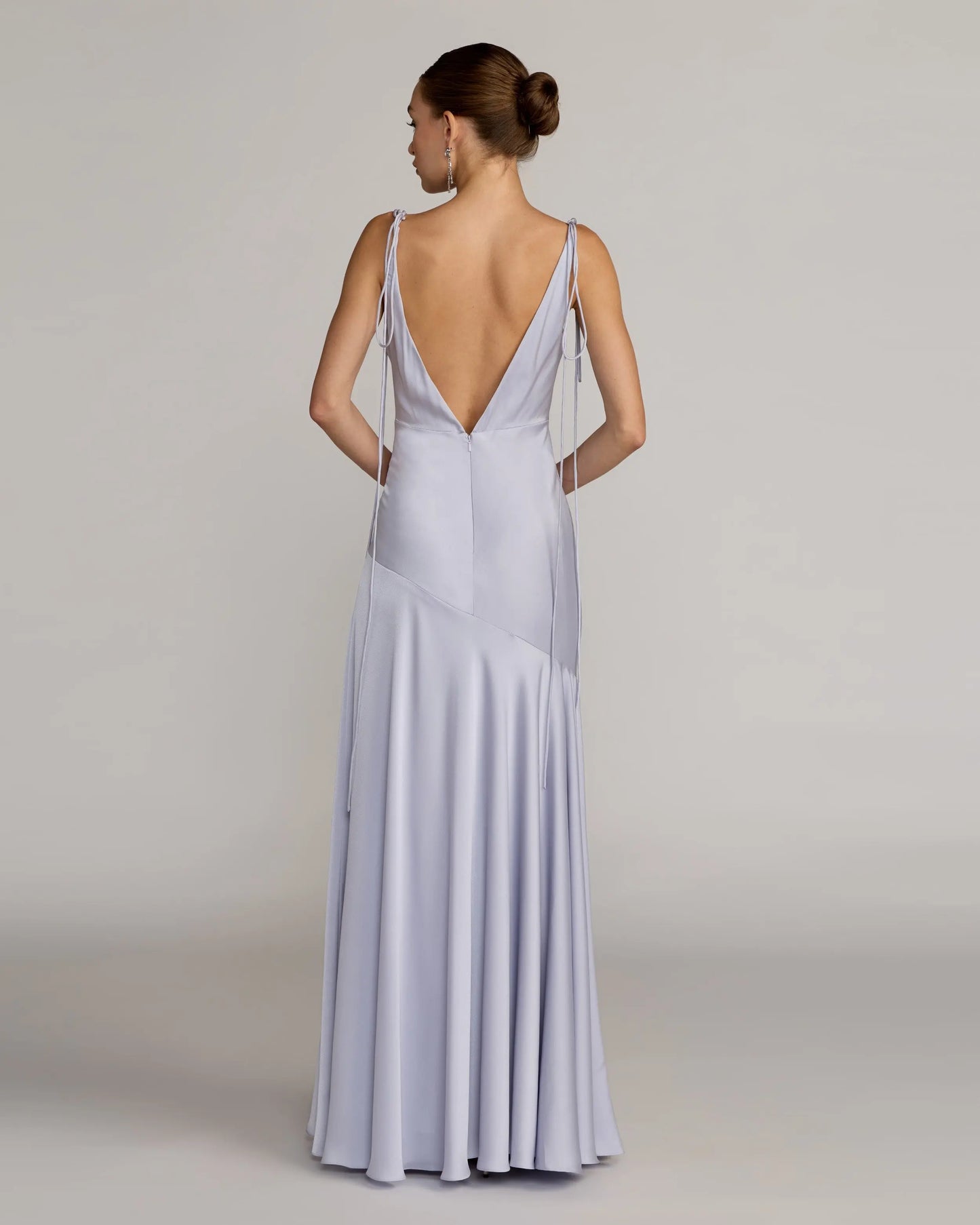 Purple Charmeuse Cowl Gown With Thin Bow Straps Ieena for Mac Duggal