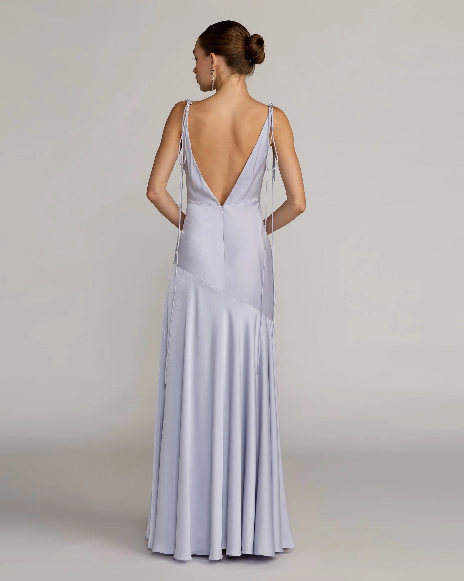 Purple Charmeuse Cowl Gown With Thin Bow Straps Ieena for Mac Duggal