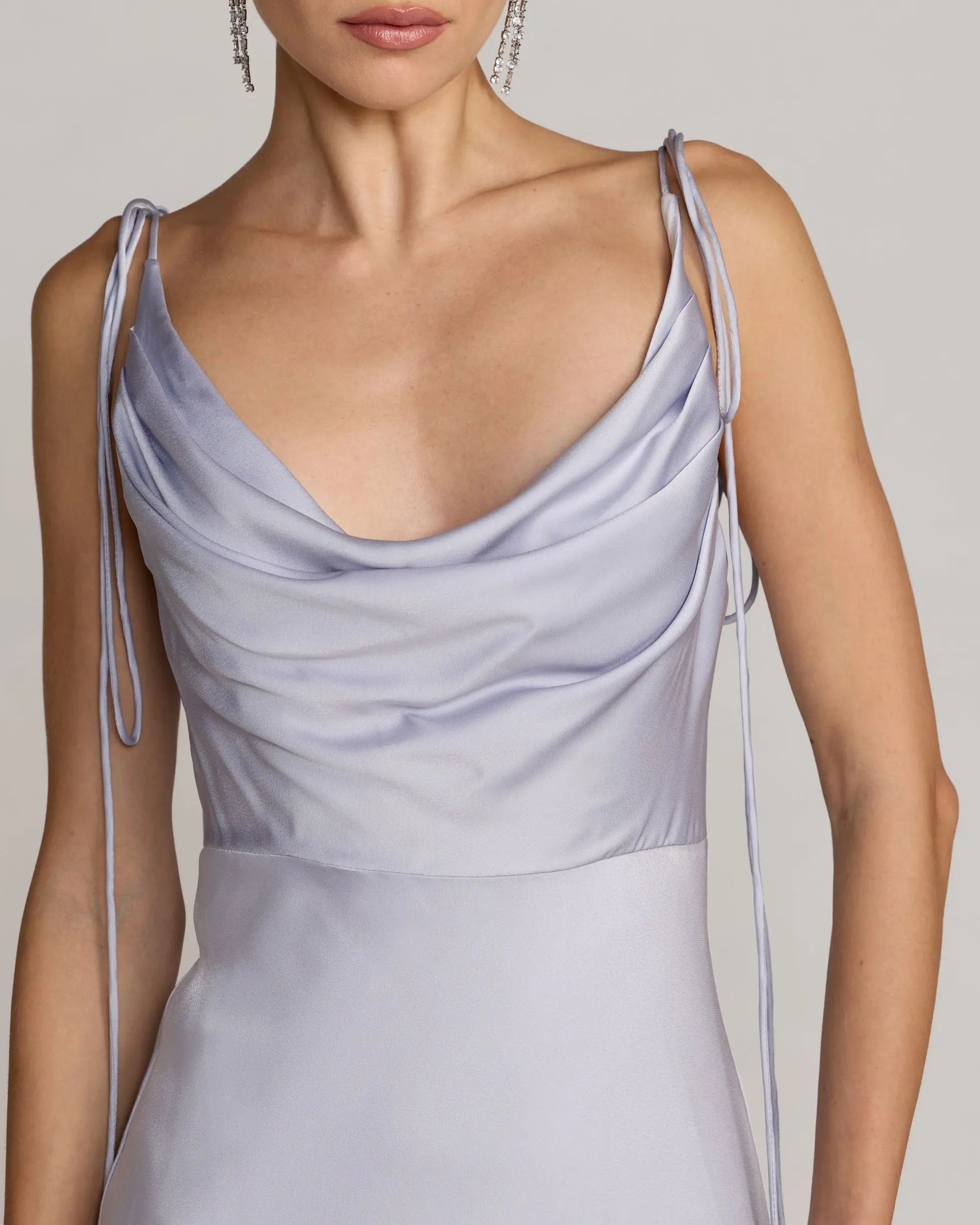 Purple Charmeuse Cowl Gown With Thin Bow Straps Ieena for Mac Duggal