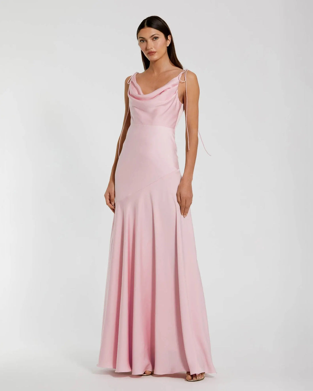 Pink Charmeuse Cowl Gown with Bow Straps Ieena for Mac Duggal