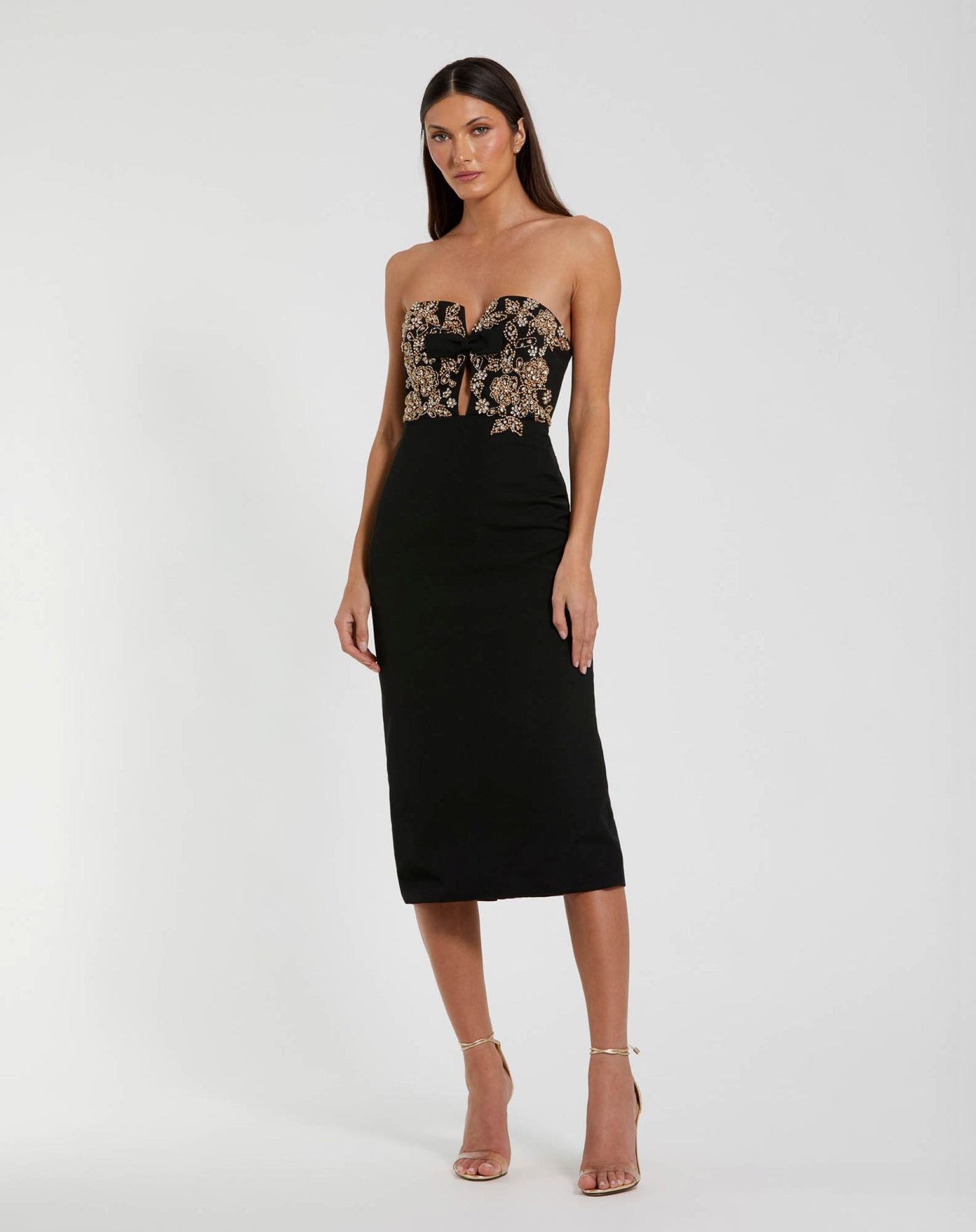 Black Rhinestone Embellished Strapless Midi Dress - Ieena for Mac Duggal