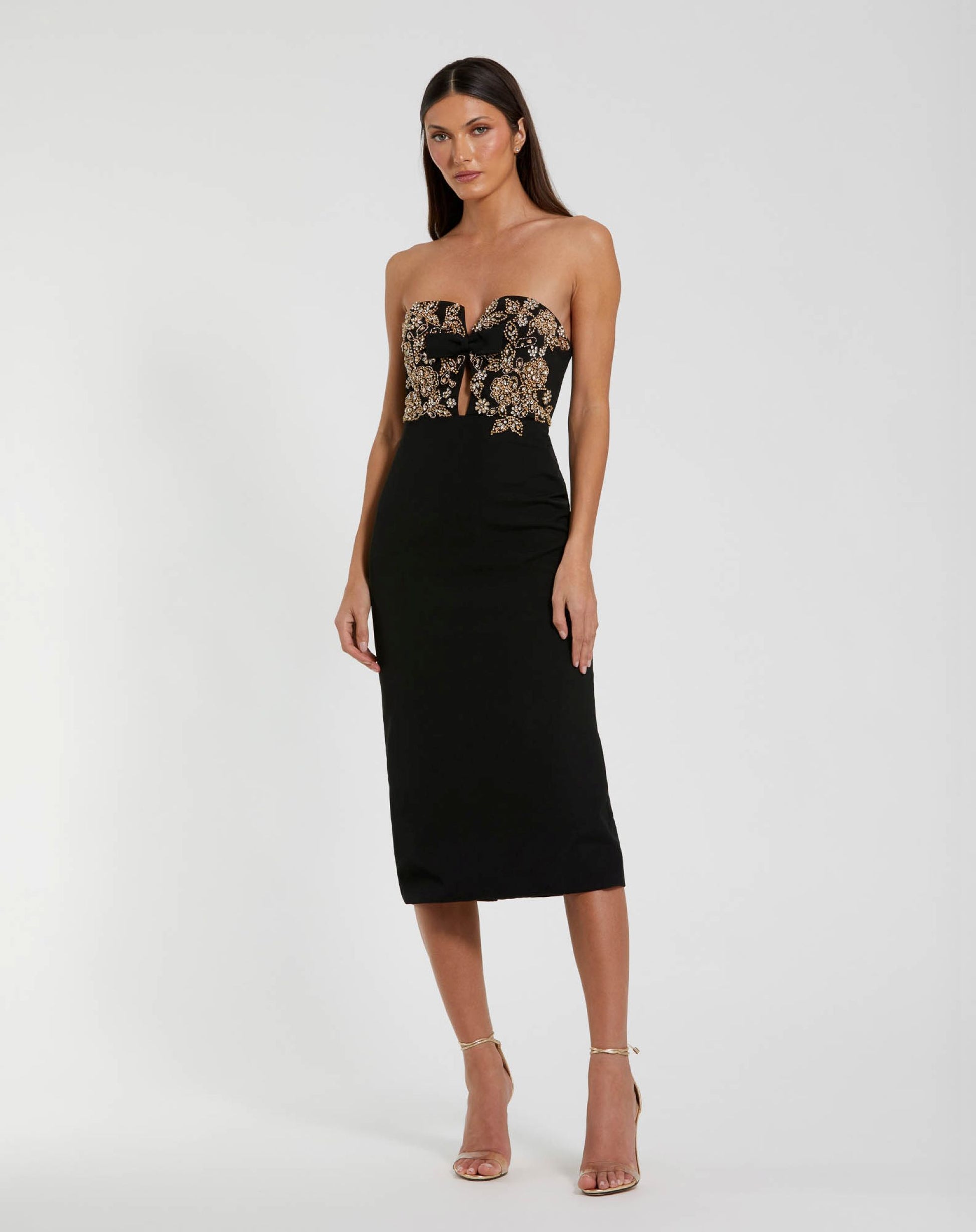 Black Rhinestone Embellished Strapless Midi Dress - Ieena for Mac Duggal