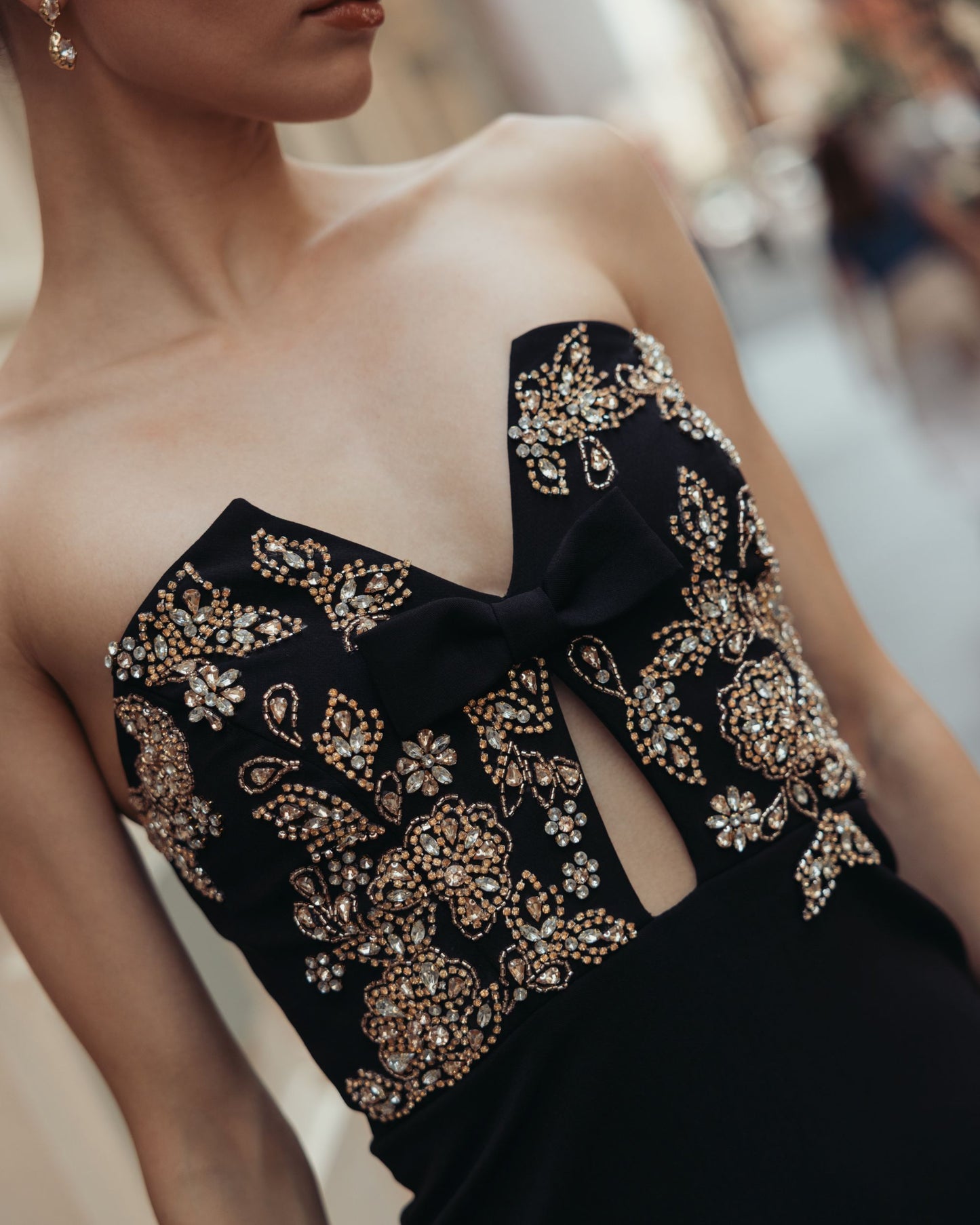 Black Rhinestone Embellished Strapless Midi Dress - Ieena for Mac Duggal