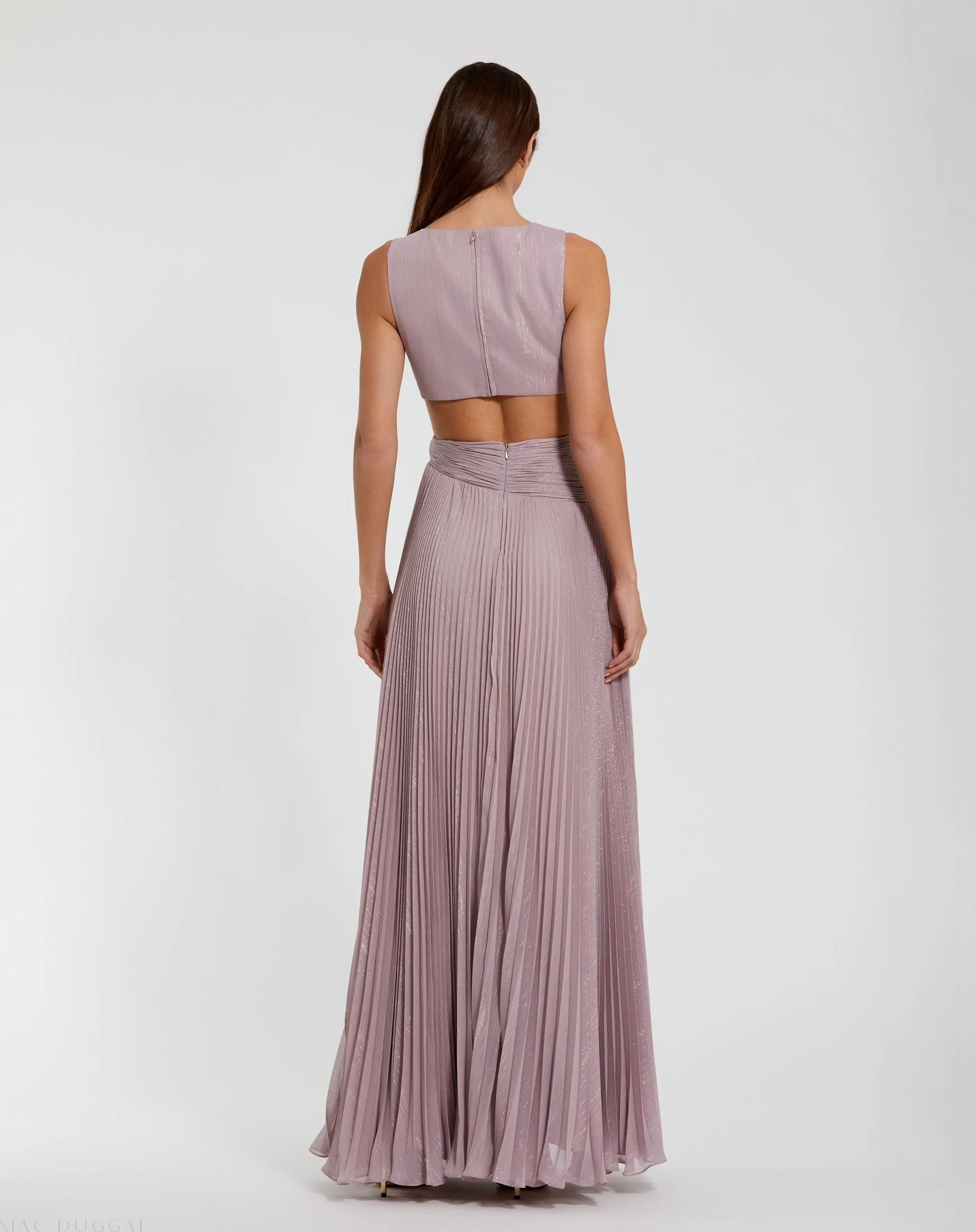 Purple Ruched Chiffon Sleeveless Gown With 3D Flower - Ieena for Mac Duggal