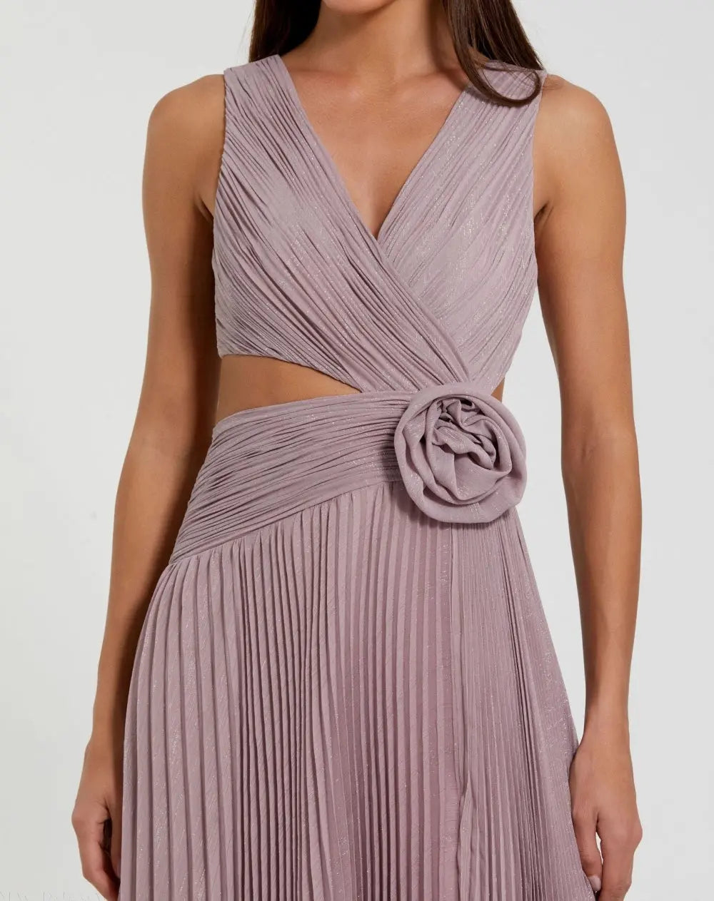 Purple Ruched Chiffon Sleeveless Gown With 3D Flower - Ieena for Mac Duggal
