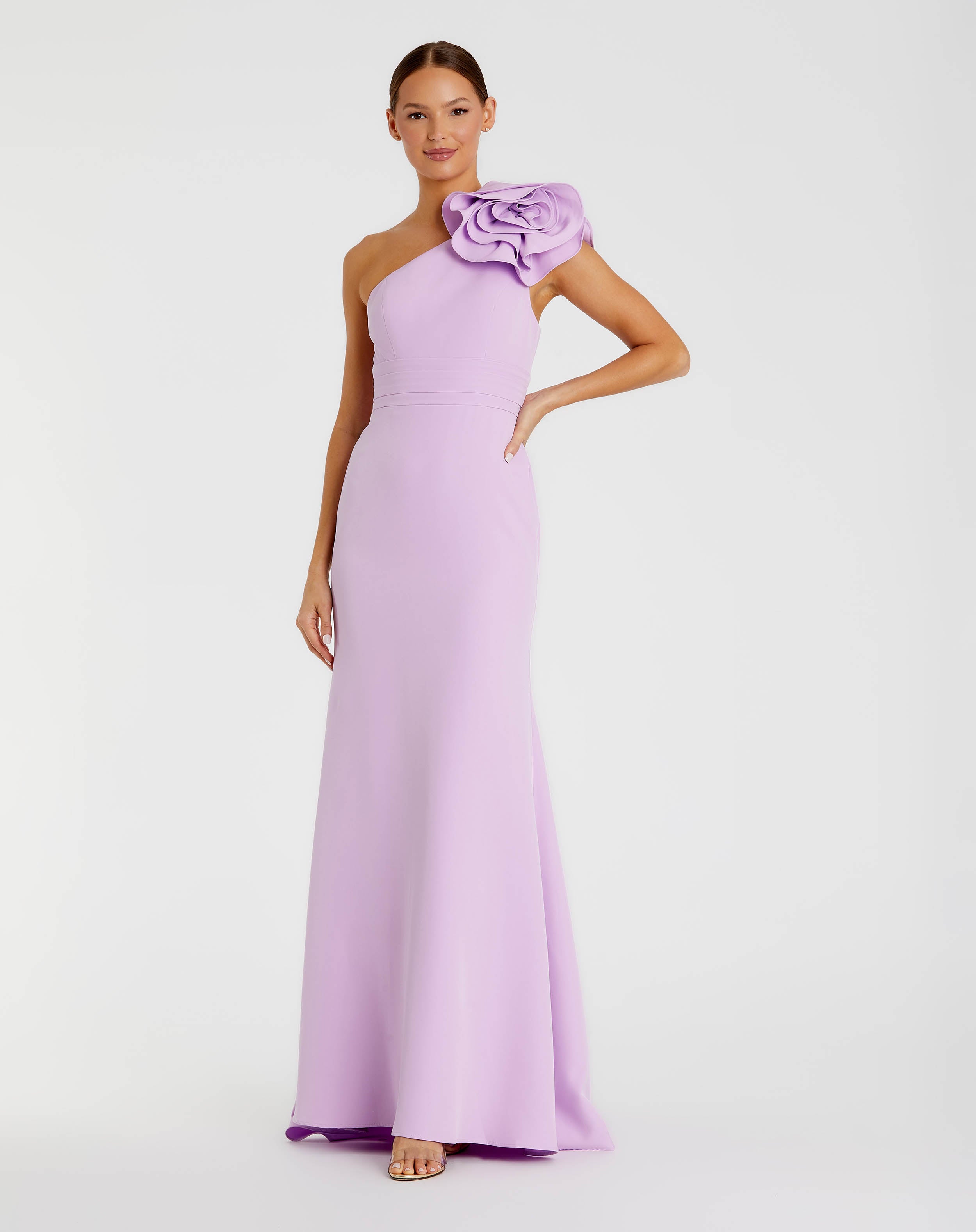Purple One Shoulder Gown With 3D Flower Ieena for Mac Duggal