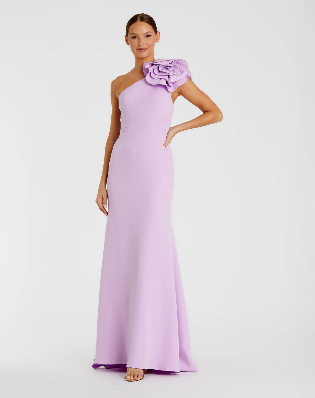 Purple One Shoulder Gown With 3D Flower Ieena for Mac Duggal