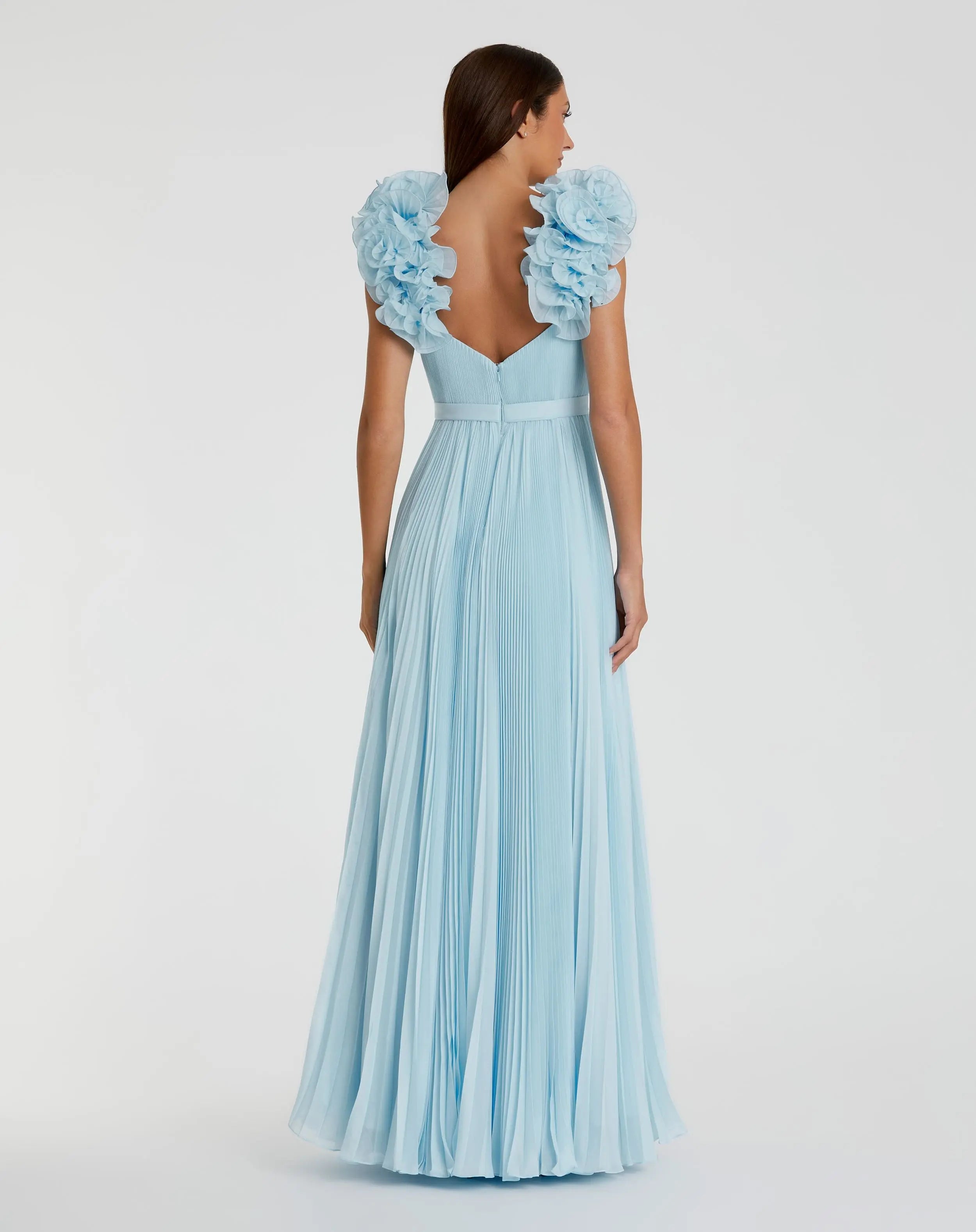 Pleated Organza Gown With Ruffle Straps - Mac Duggal