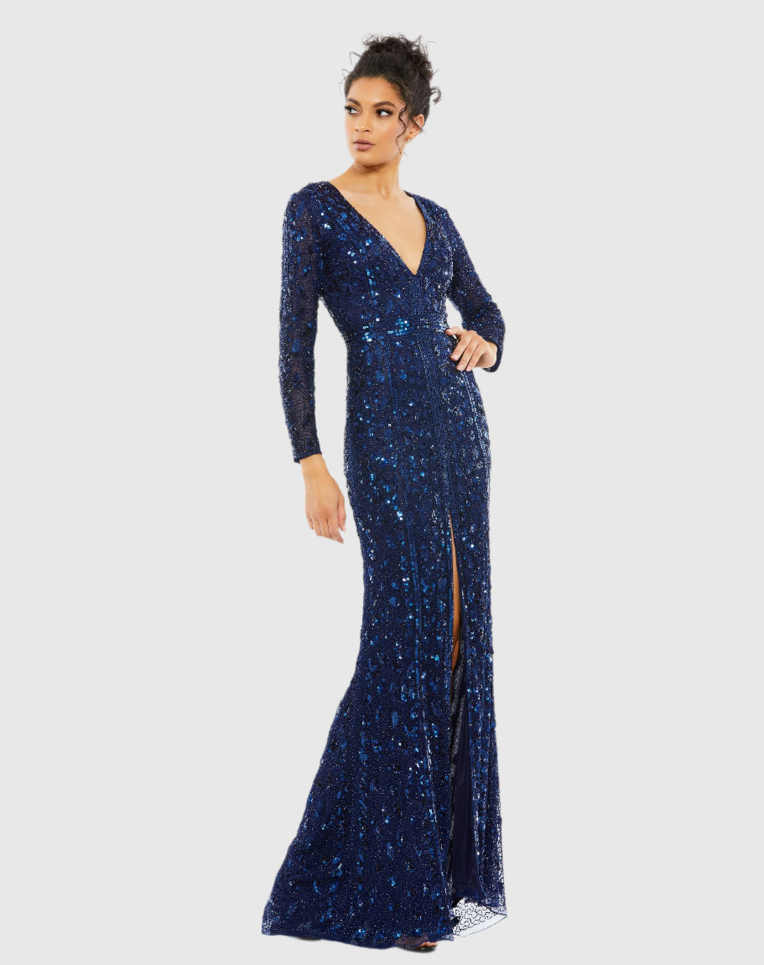 Embellished Front Slit Long Sleeve Gown