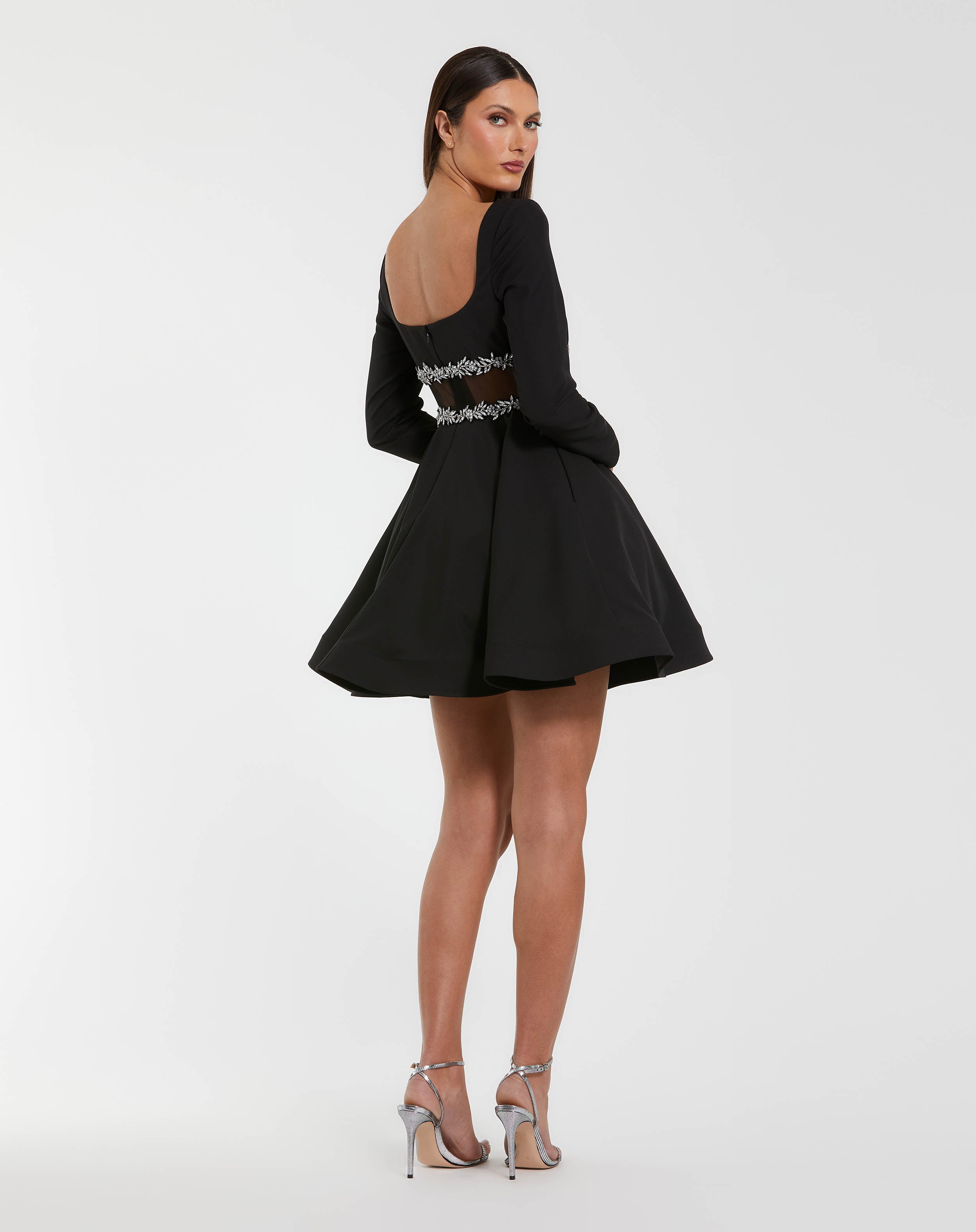 black cupcake dress Long Sleeve Crepe Mini With Jewel Detail 5% Spandex Lining spiral design Kim Kardashian Black Deep Colour:Beige