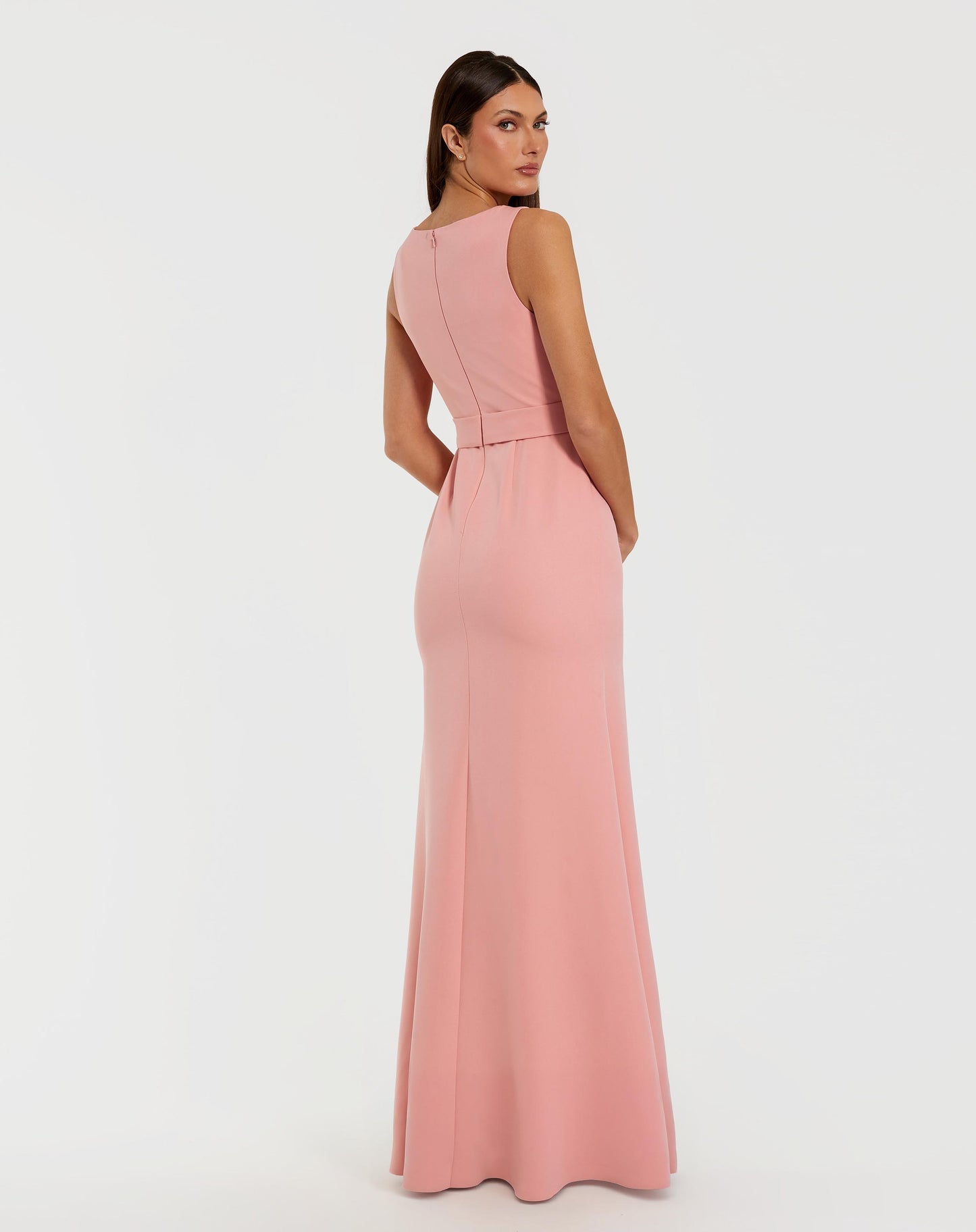 Pink Boat Neck Crepe A Line Gown With Flower Ieena for Mac Duggal