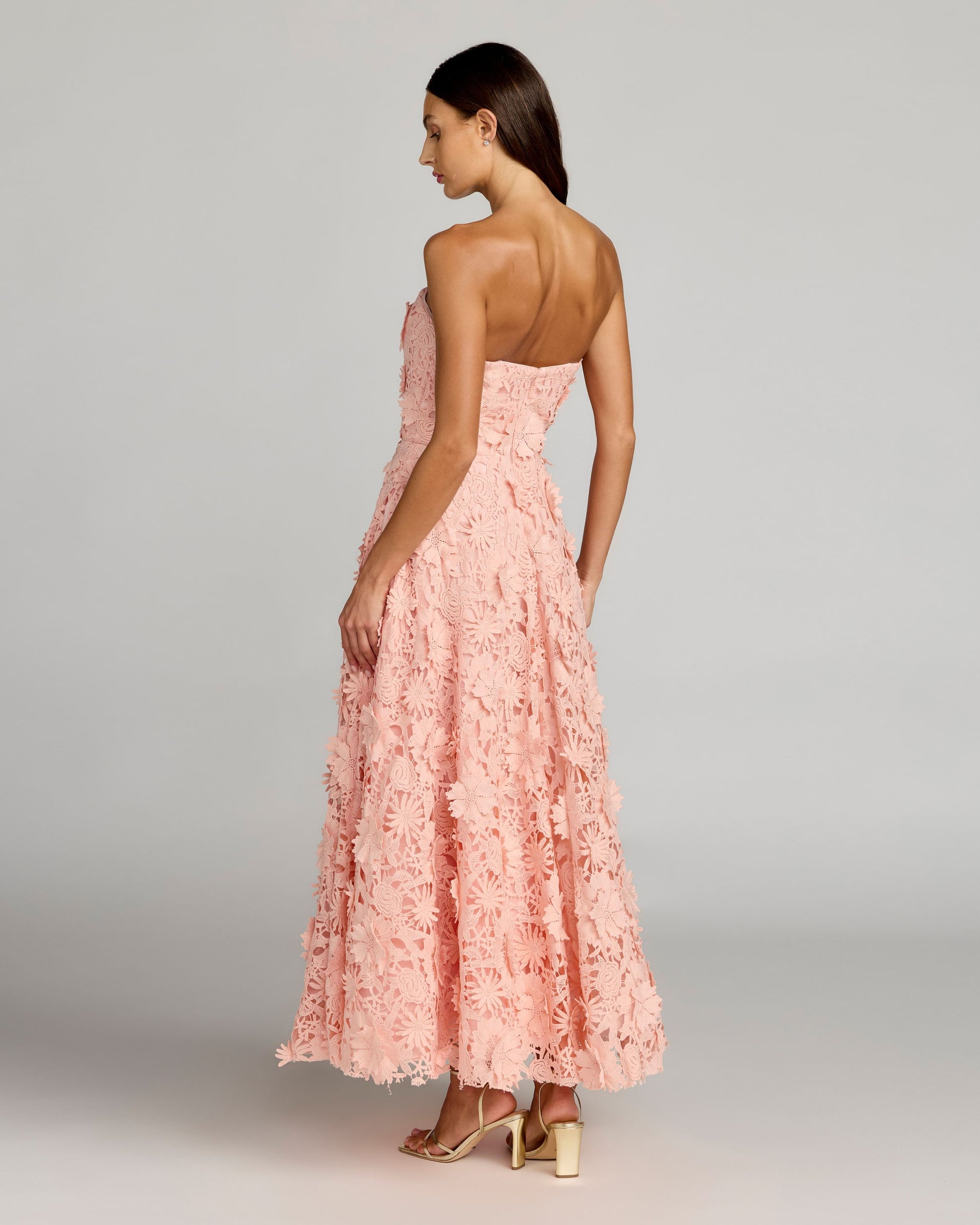 Pink Strapless Floral Lace A Line Gown Ieena for Mac Duggal