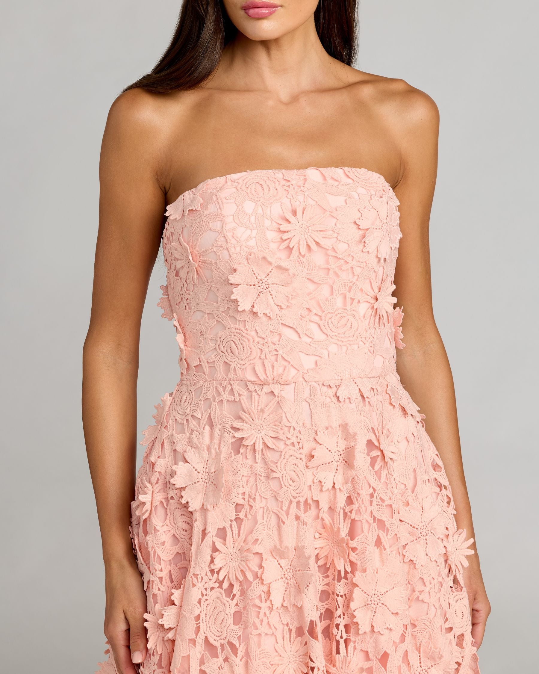 Pink Strapless Floral Lace A Line Gown Ieena for Mac Duggal
