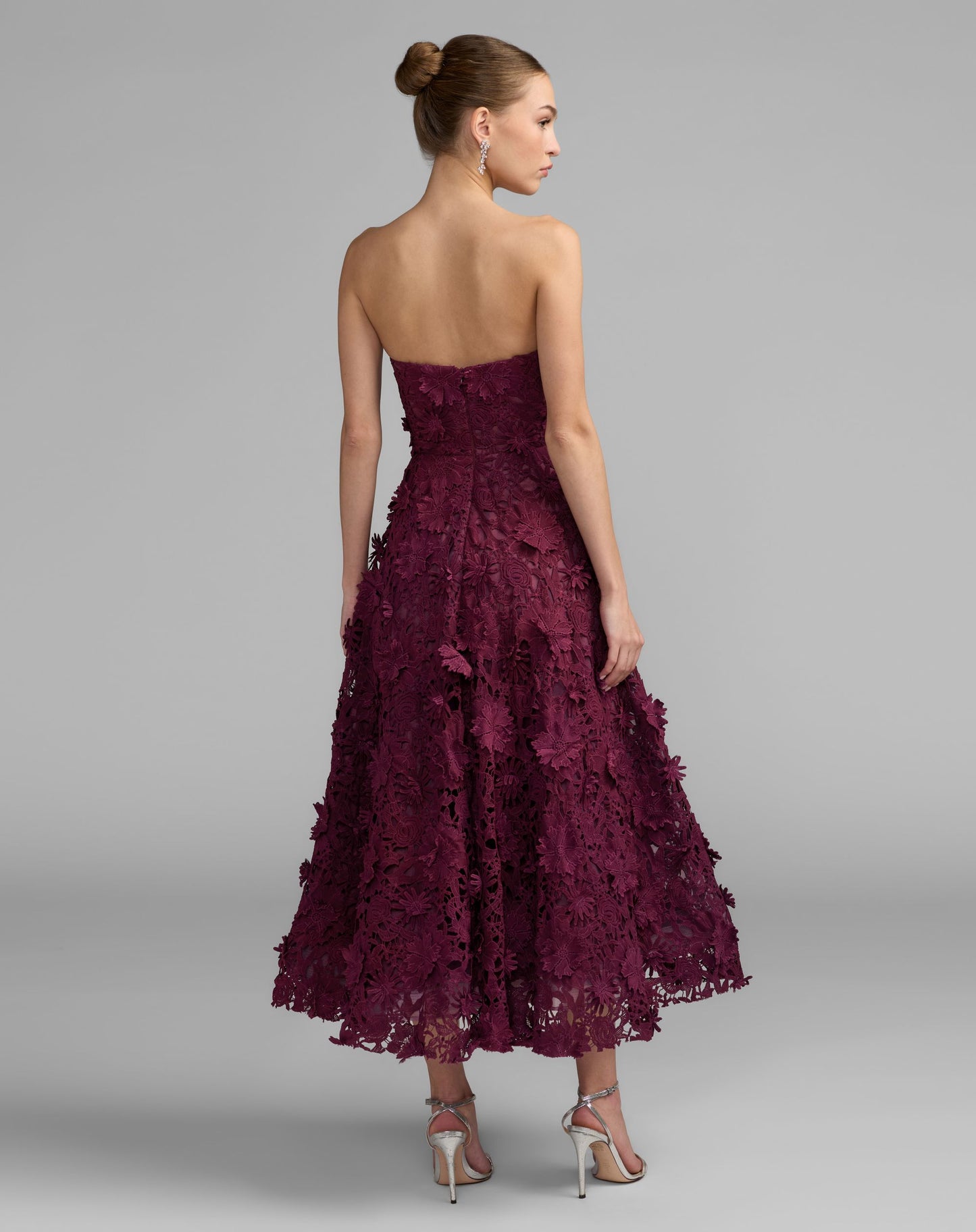 Red Strapless Floral Embroidered Lace A-Line Dress - Ieena for Mac Duggal