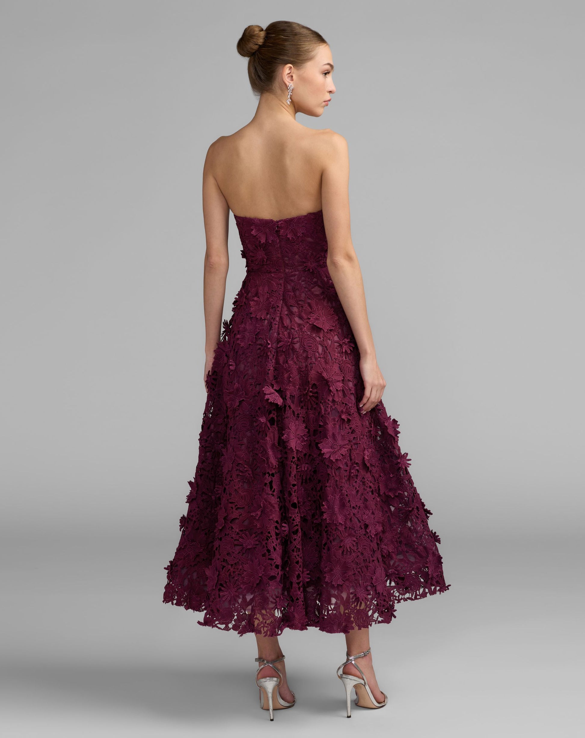 Red Strapless Floral Embroidered Lace A-Line Dress - Ieena for Mac Duggal
