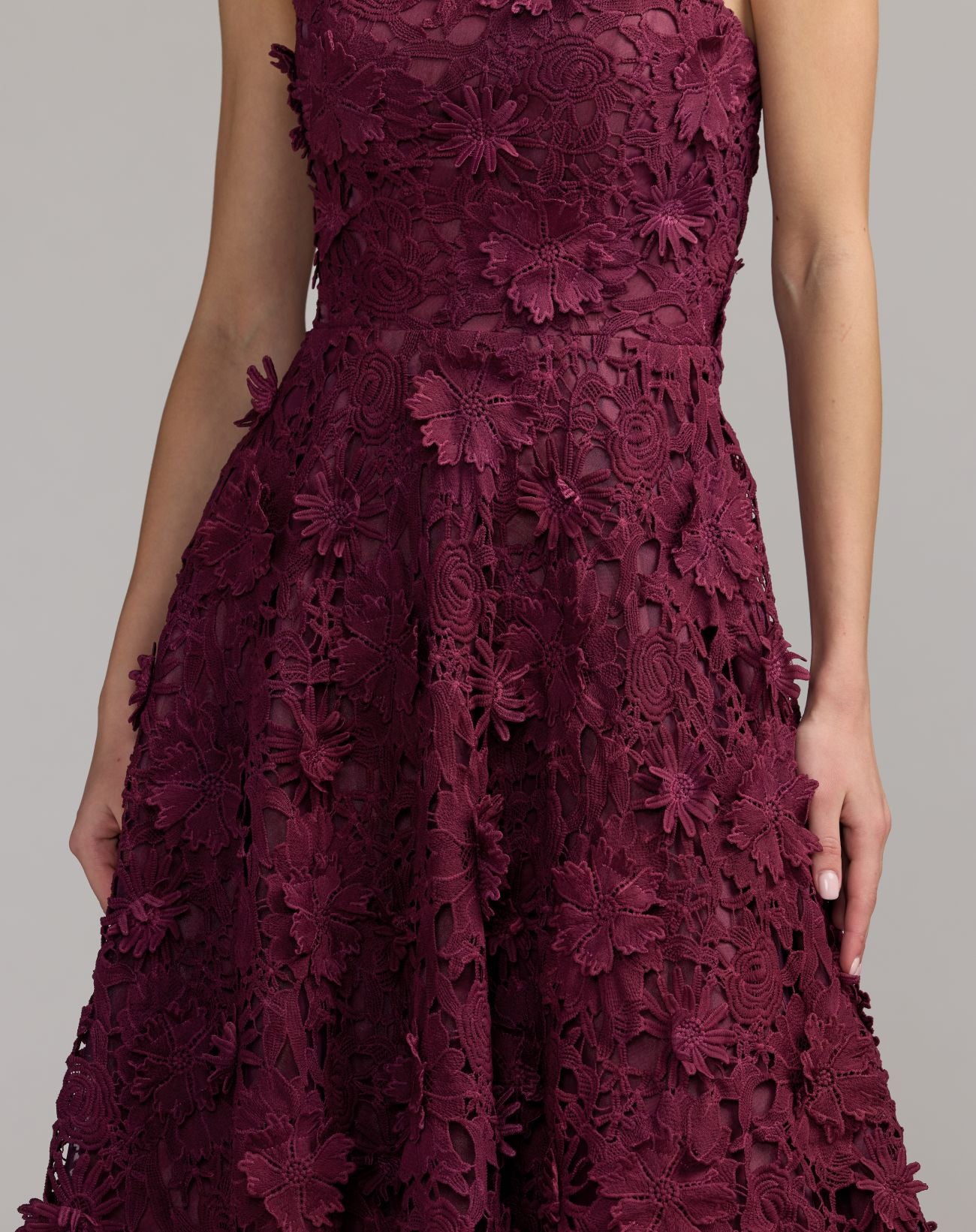 Red Strapless Floral Embroidered Lace A-Line Dress - Ieena for Mac Duggal
