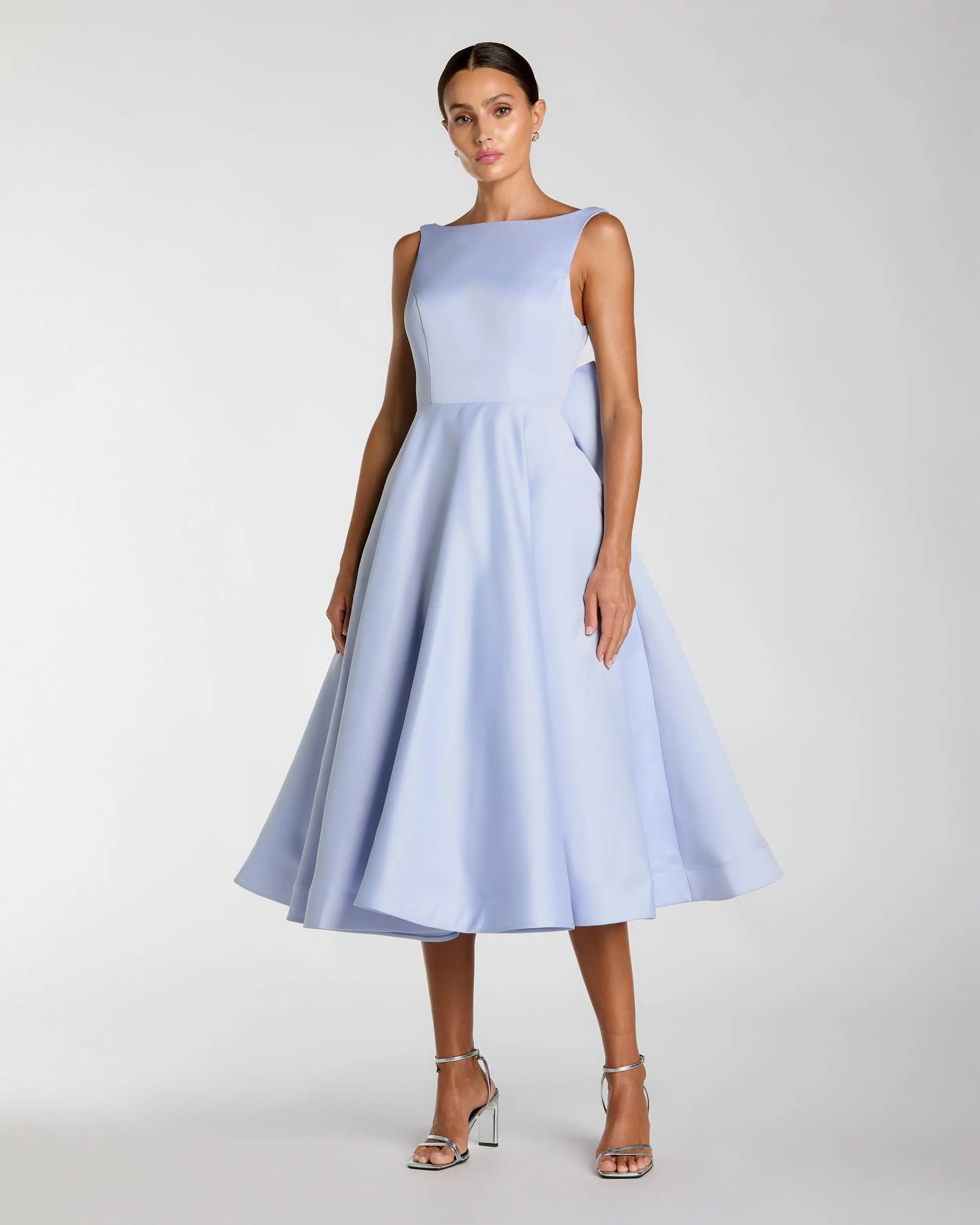 Purple Bow Back A Line Midi Dress | Mac Duggal Purple Bow Back A Line Midi Dress | Mac Duggal