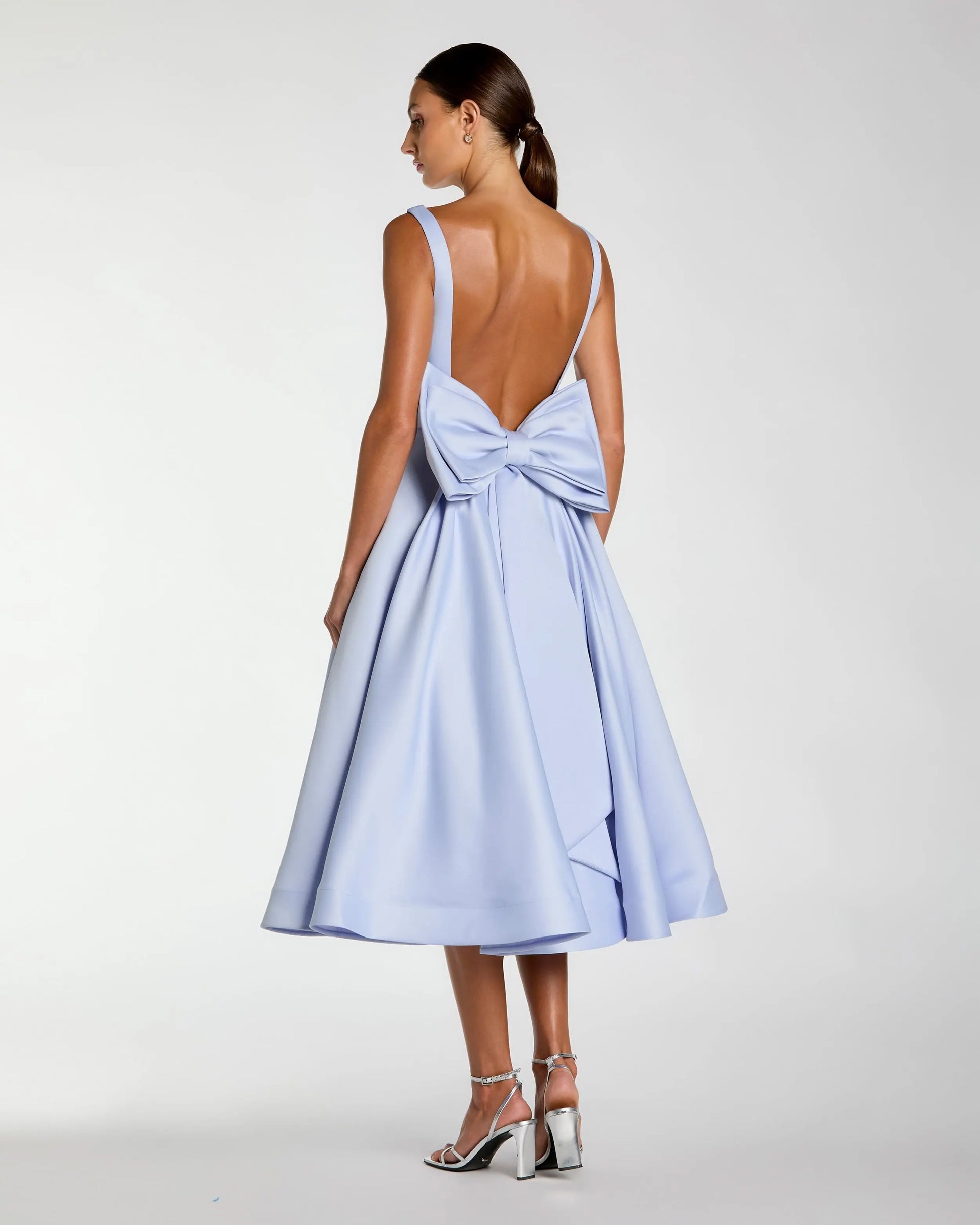 Purple Bow Back A Line Midi Dress | Mac Duggal Purple Bow Back A Line Midi Dress | Mac Duggal