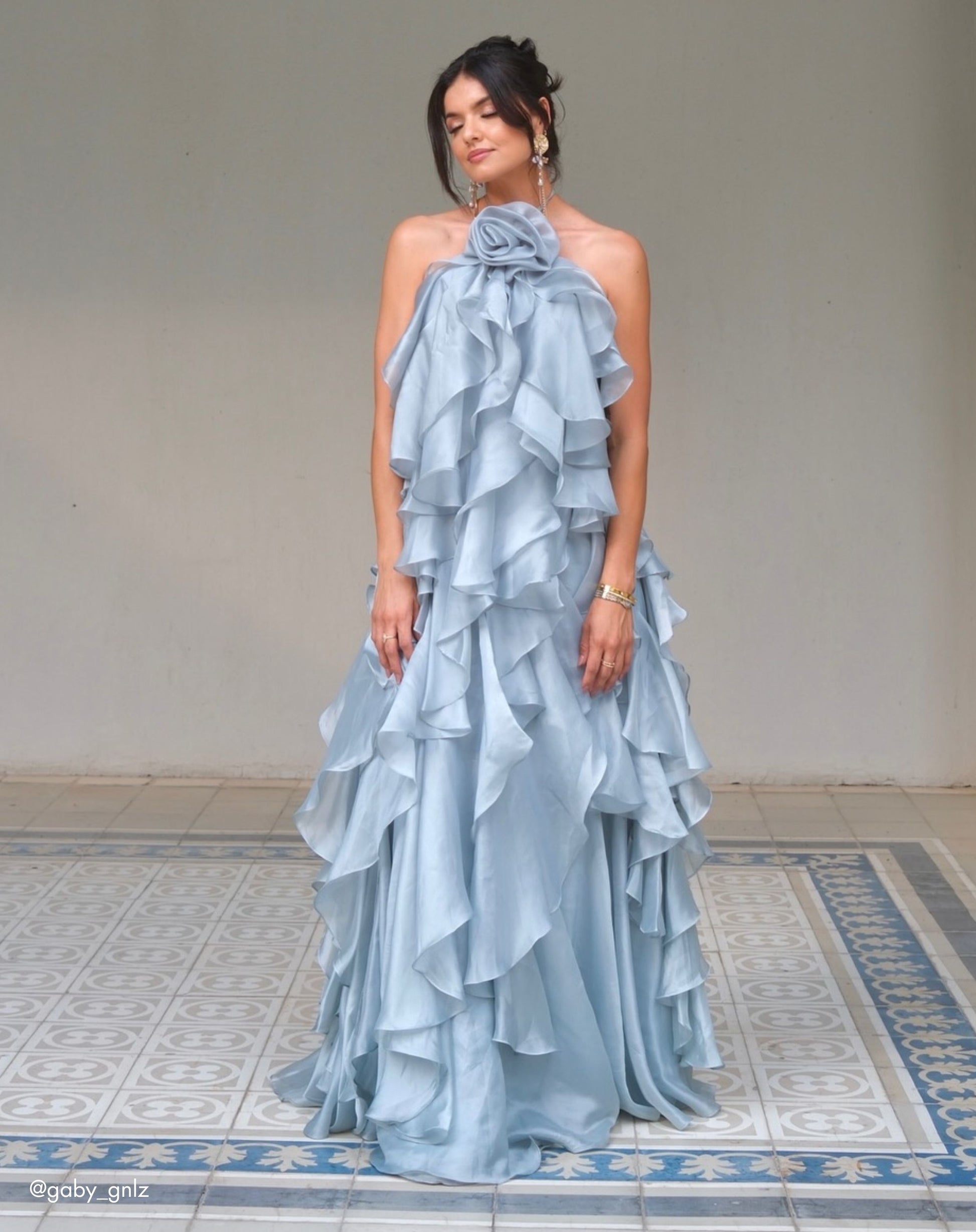 blue organza dress Hayley Flared Long Sleeved Ankle Length perfect in this bead embellished long off the shoulder sheer corset dress with A Women's Macy A-line Short Sleeved