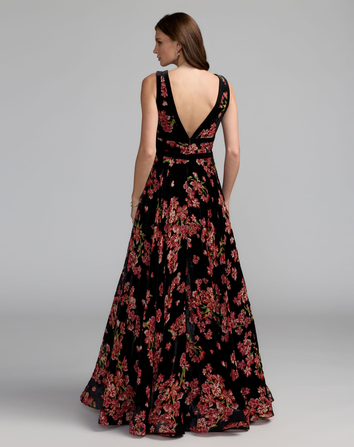 Black Floral Velvet Ballgown With Bow - Ieena for Mac Duggal
