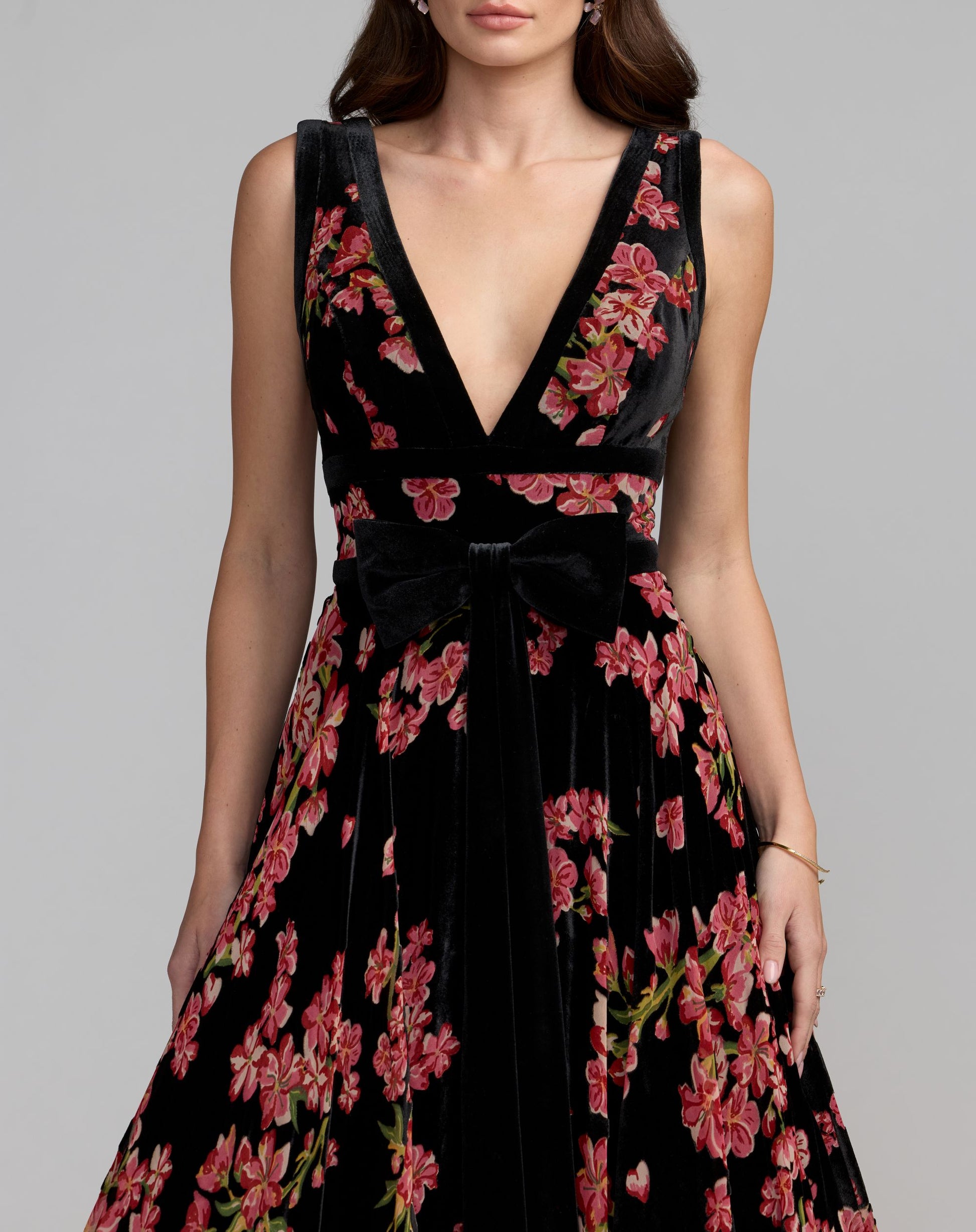 Black Floral Velvet Ballgown With Bow - Ieena for Mac Duggal