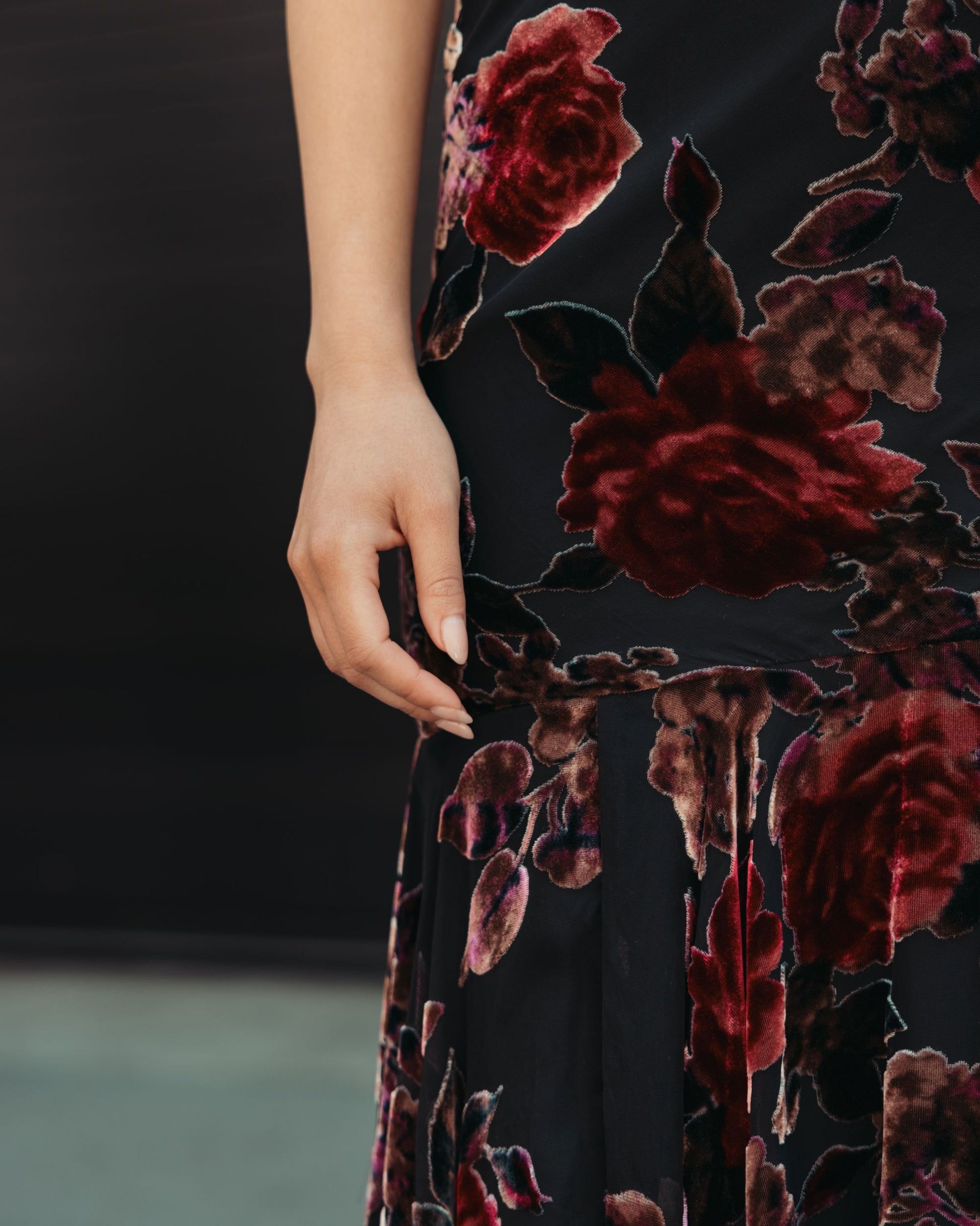 Multicolor Floral Velvet Mermaid Gown With Bows - Ieena for Mac Duggal 