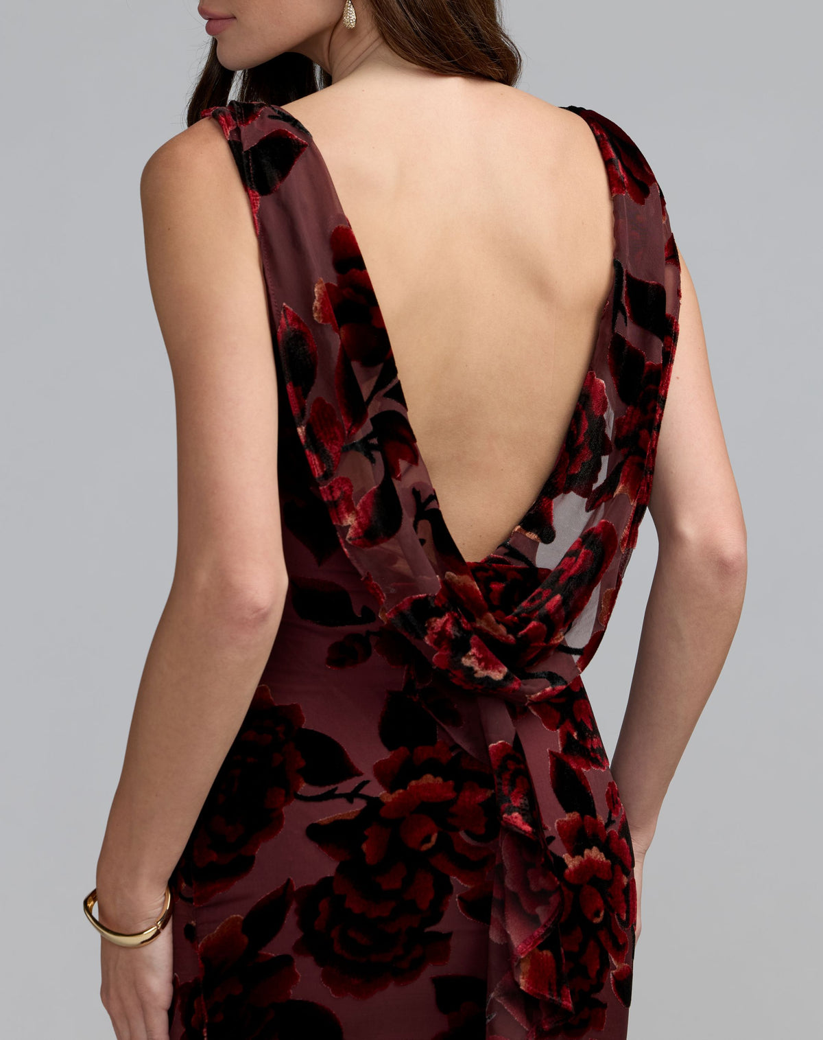 Burgundy Sleeveless Cowl Back Velvet Gown - Ieena for Mac Duggal