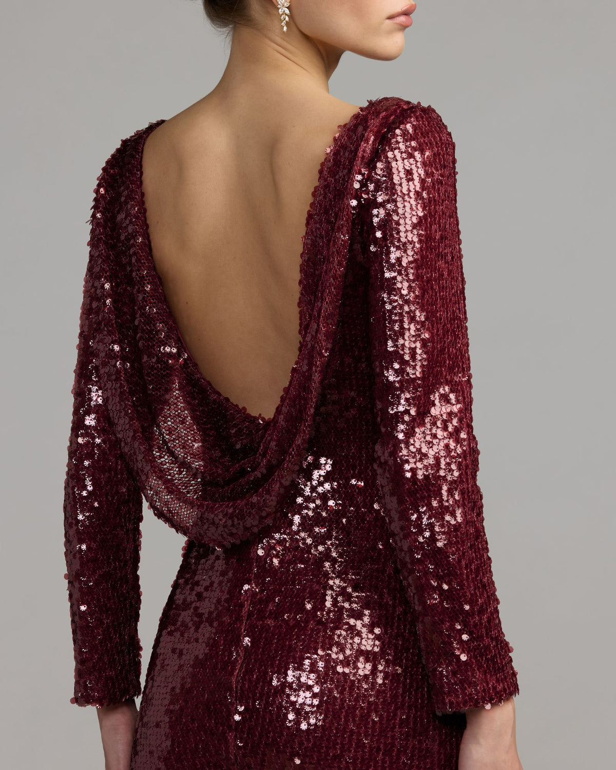 Ruby Long Sleeve Cowl Back Sequin Gown - Ieena for Mac Duggal