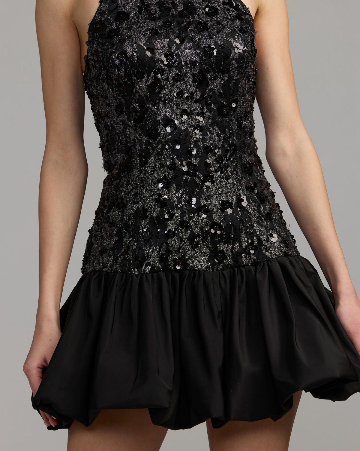 Black Embellished Lace Bubble Hem Mini Dress Mac Duggal