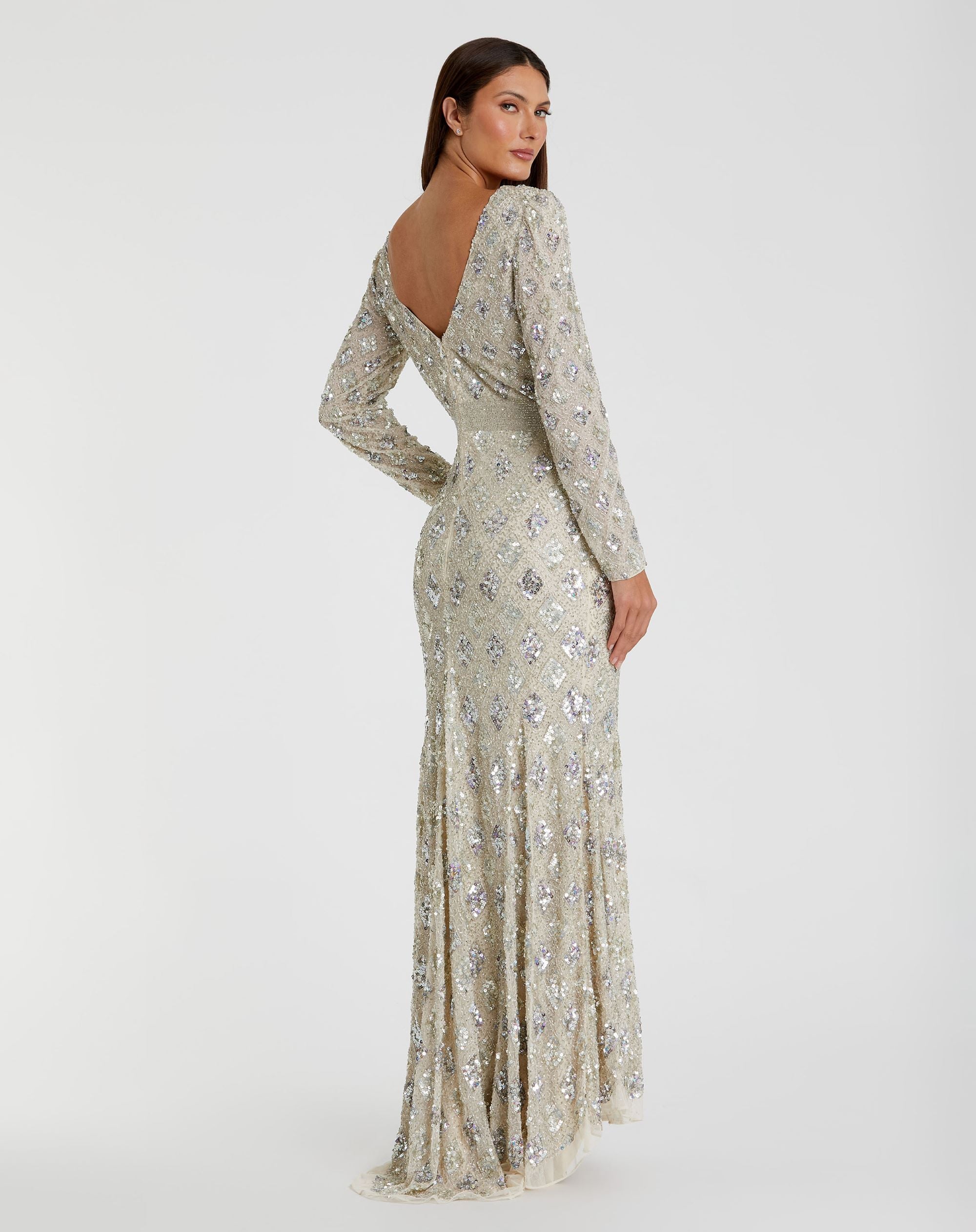 Geometric Embellished Evening Gown