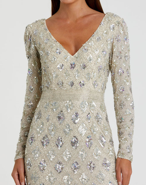 Geometric Embellished Evening Gown