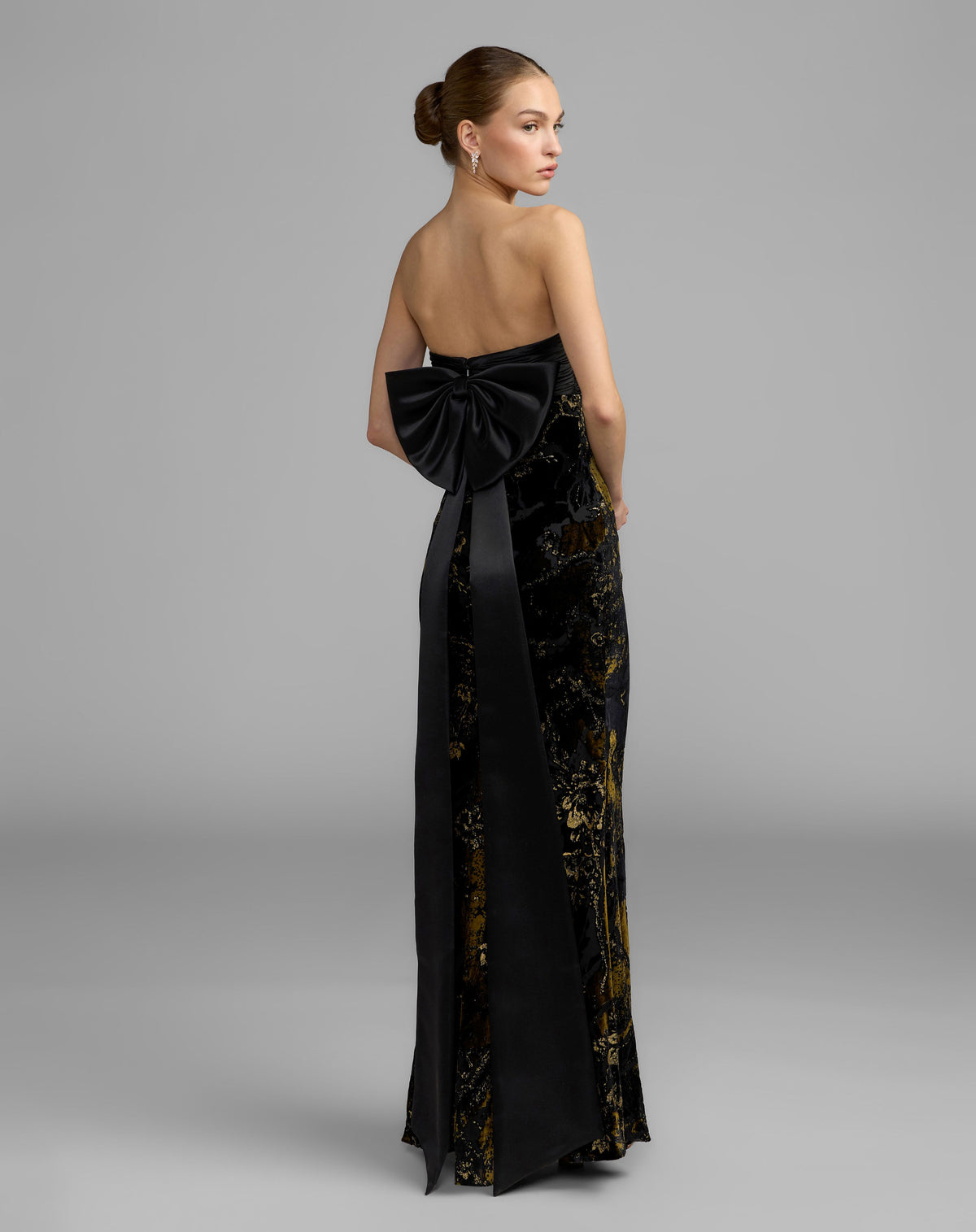 Black Satin And Velvet Strapless Gown With Bow - Ieena for Mac Duggal