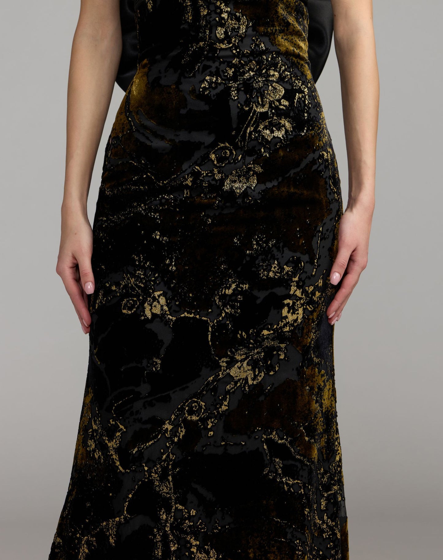 Black Satin And Velvet Strapless Gown With Bow - Ieena for Mac Duggal