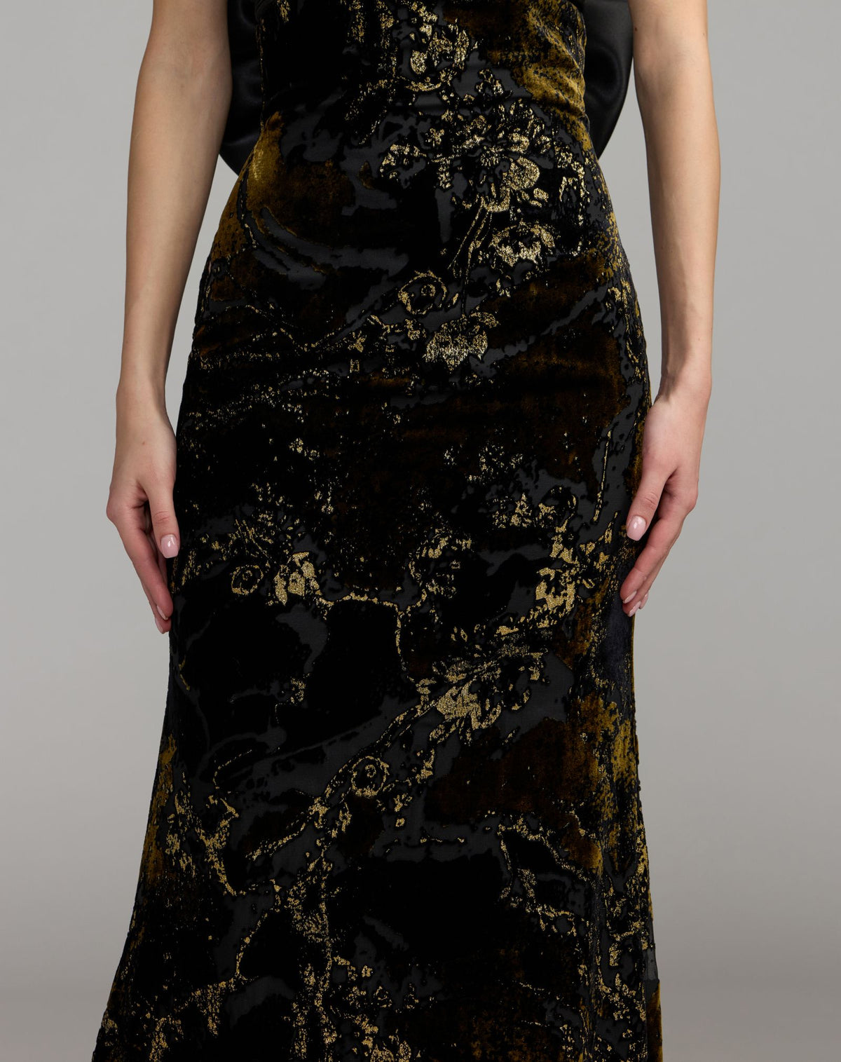 Black Satin And Velvet Strapless Gown With Bow - Ieena for Mac Duggal