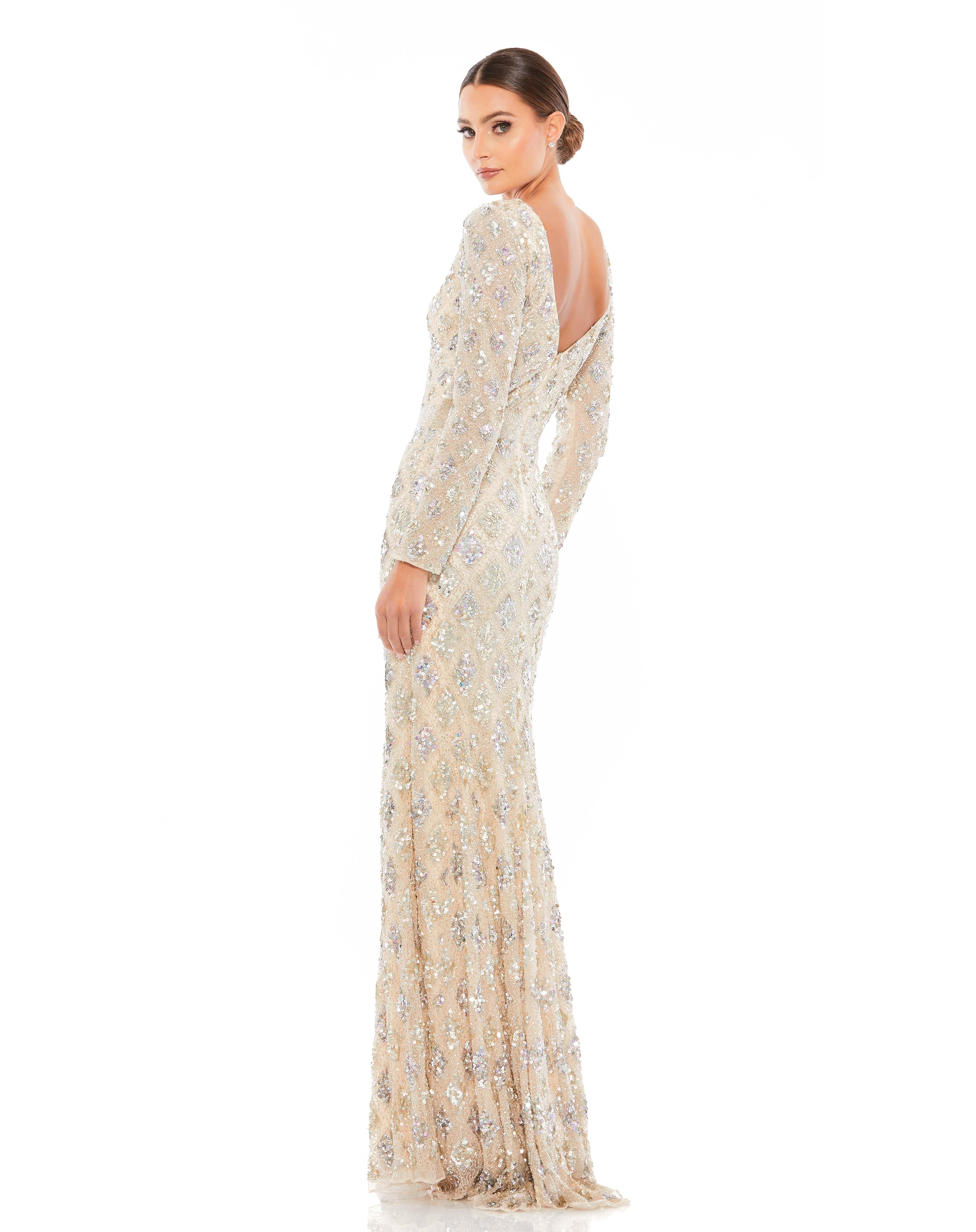 Geometric Embellished Evening Gown