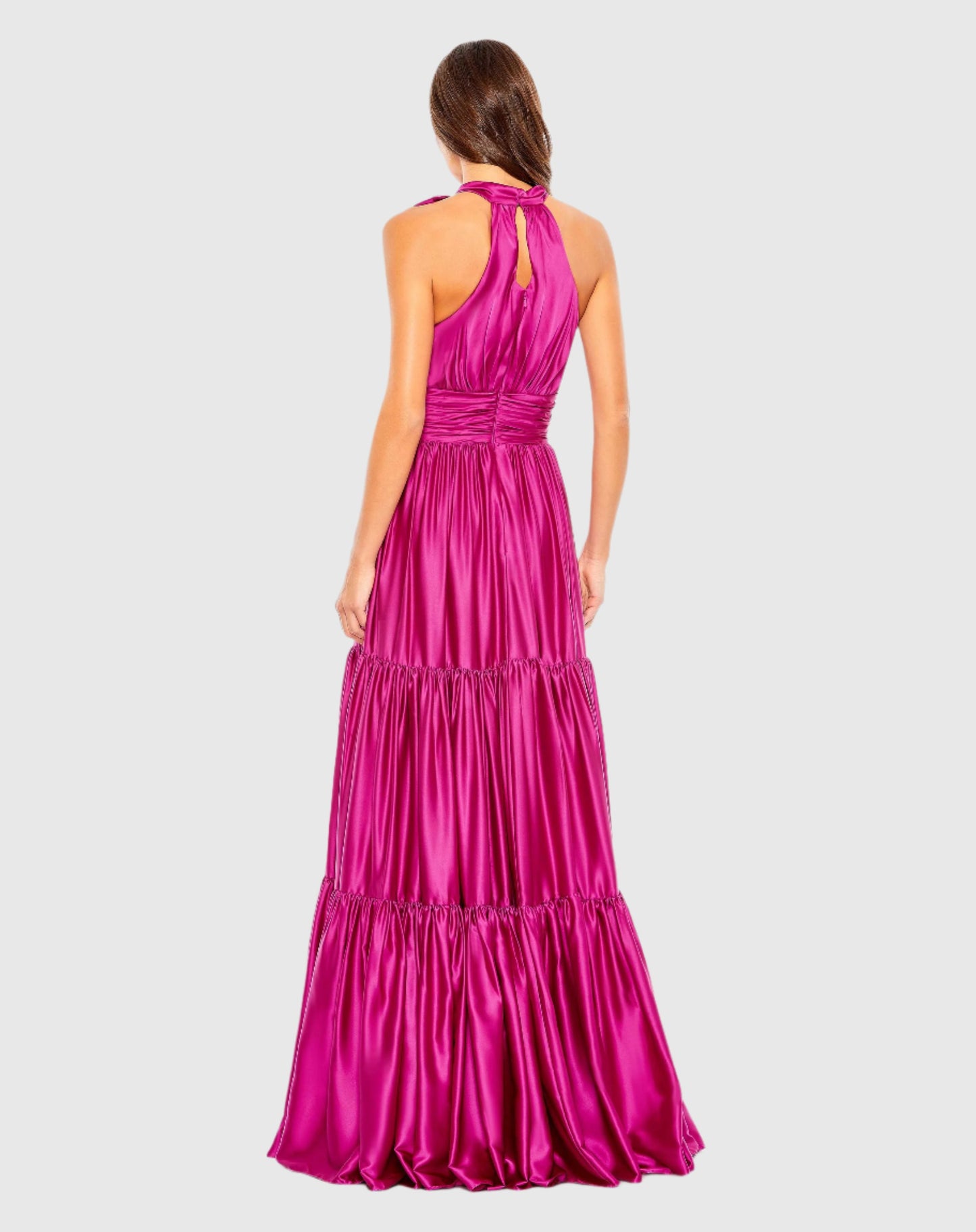 Ruffle Tiered Soft Tie Halter Neck Gown