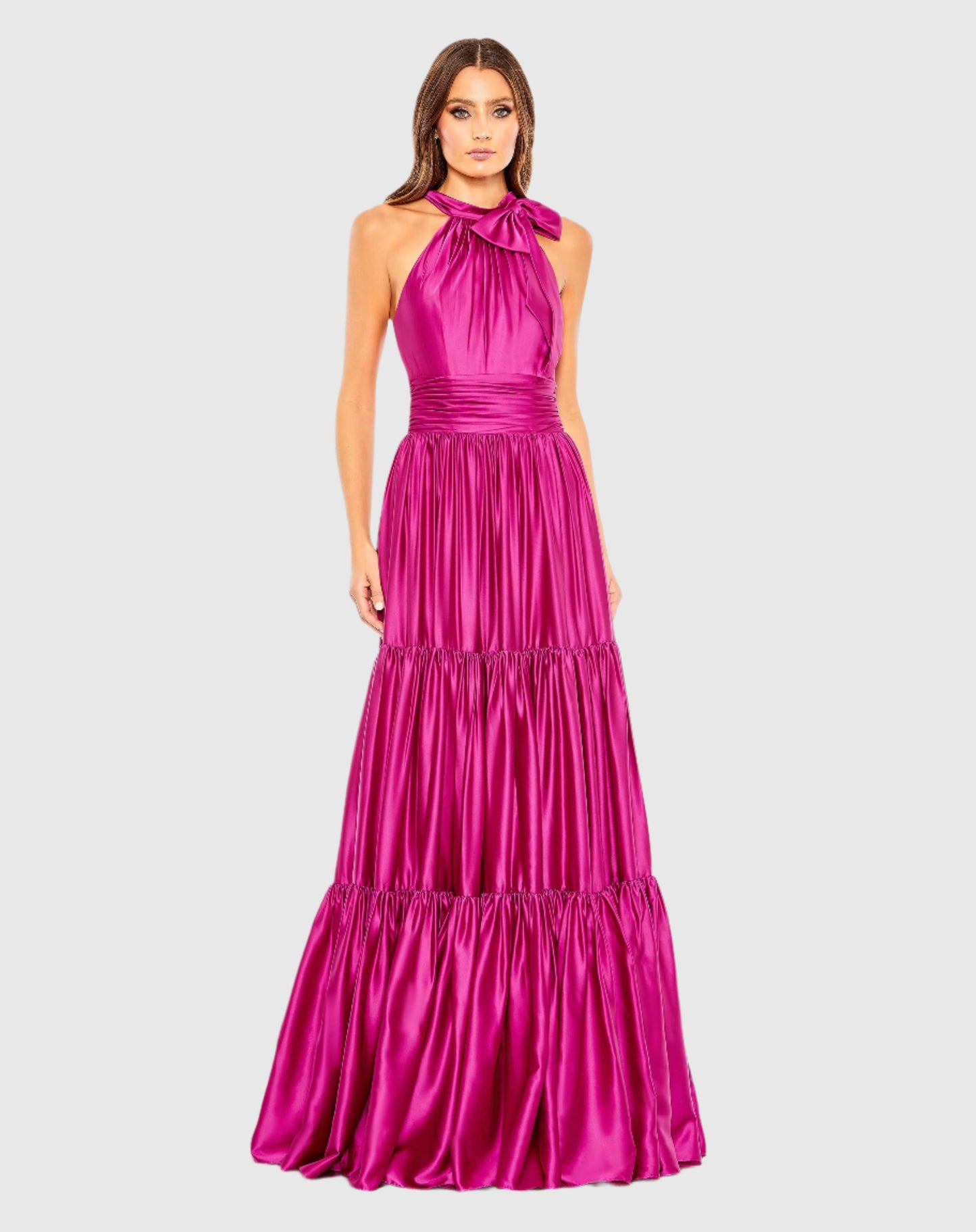 Ruffle Tiered Soft Tie Halter Neck Gown