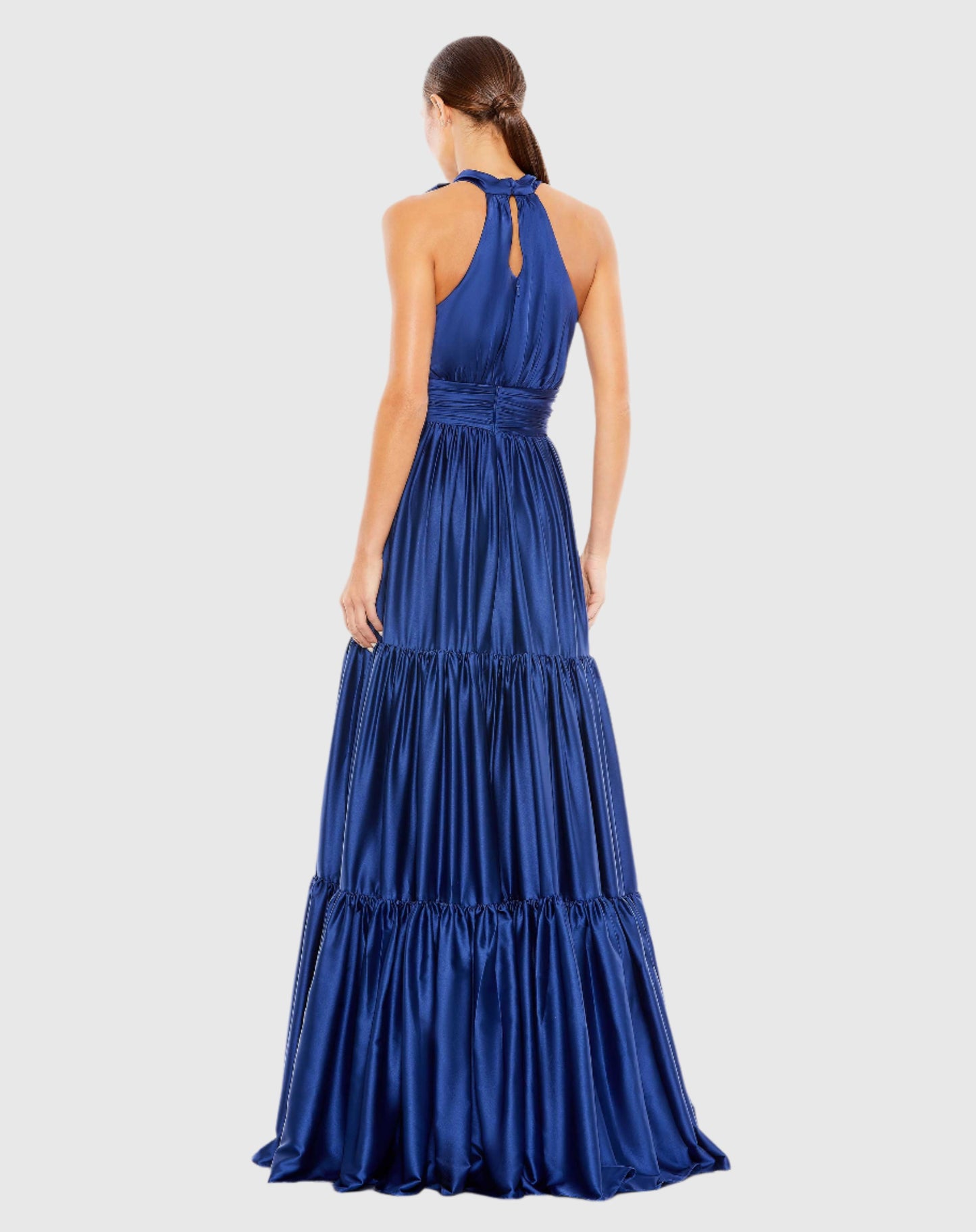 Ruffle Tiered Soft Tie Halter Neck Gown