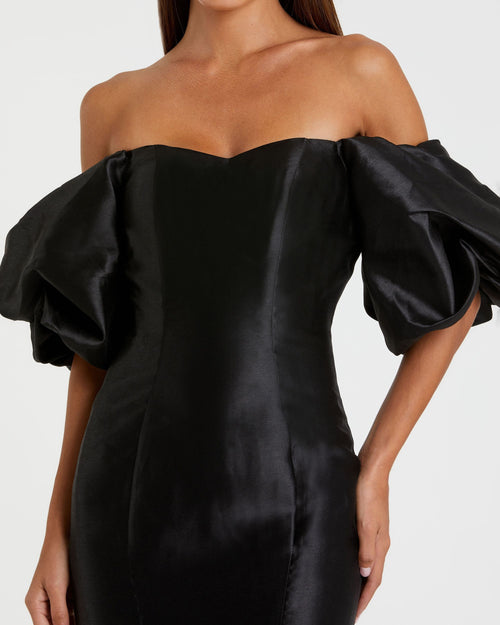 Sweetheart Off The Shoulder Puff Sleeve Gown - Black