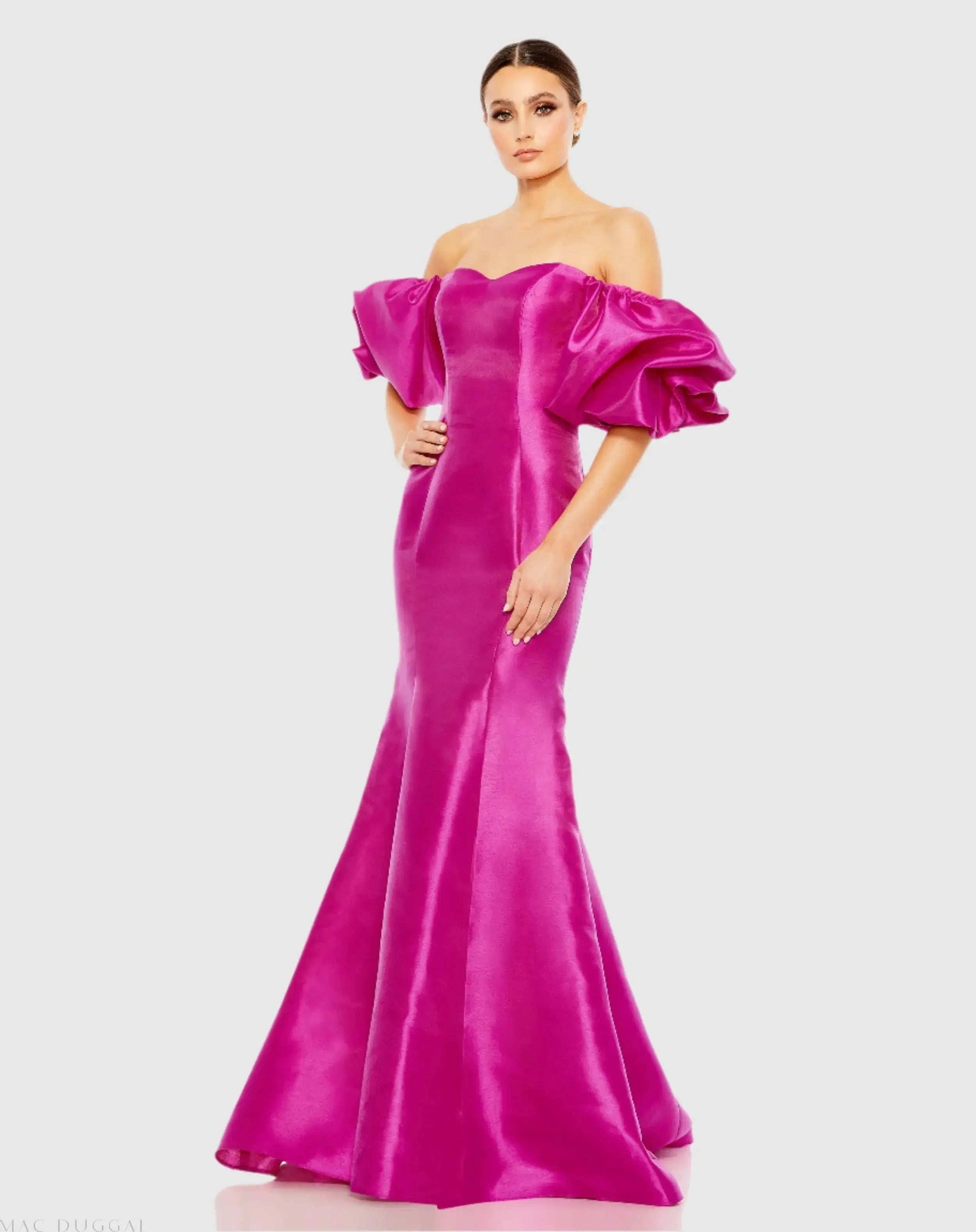 Pink Sweetheart Off The Shoulder Puff Sleeve Gown - Mac Duggal