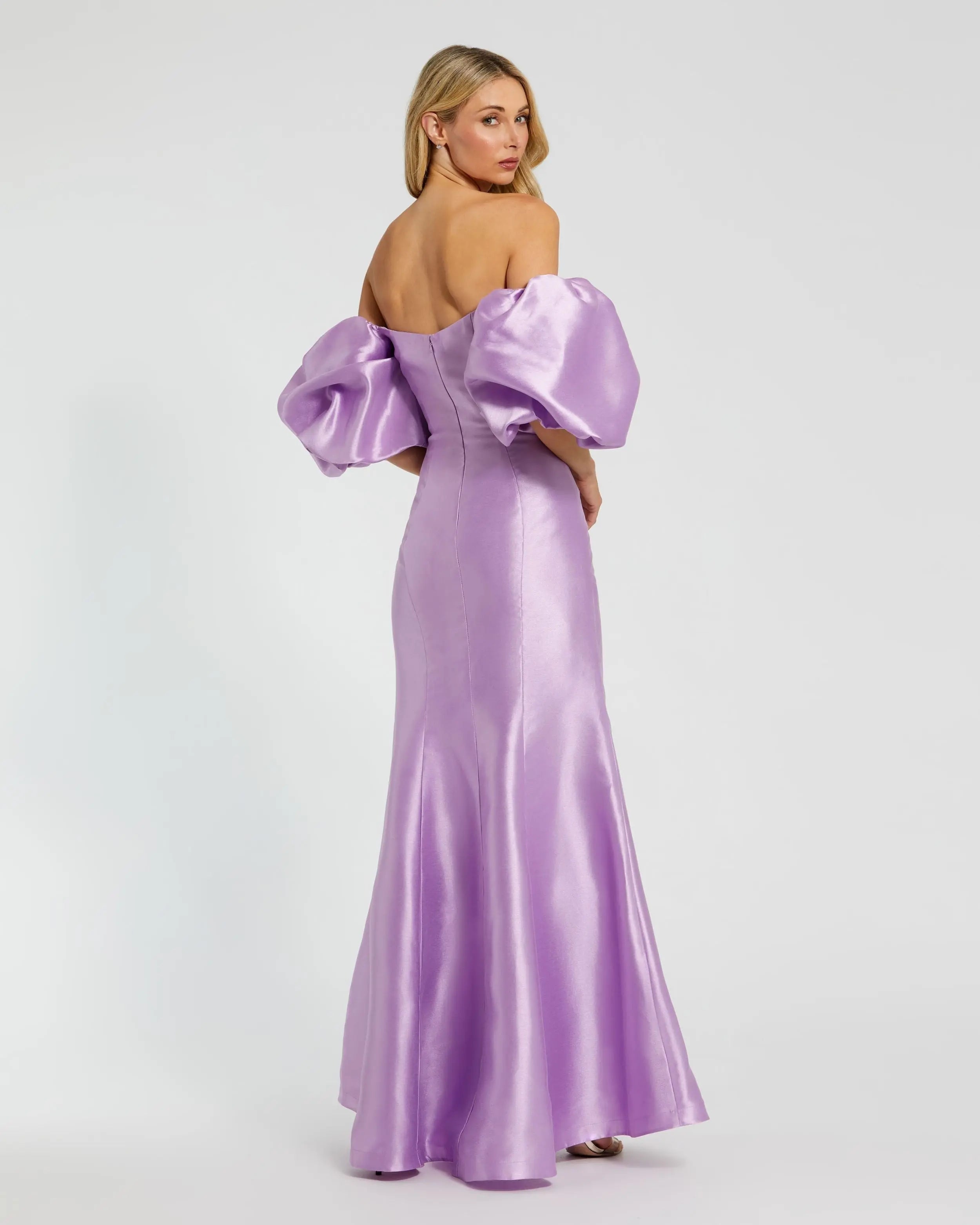 Purple Sweetheart Off The Shoulder Puff Sleeve Gown - Mac Duggal