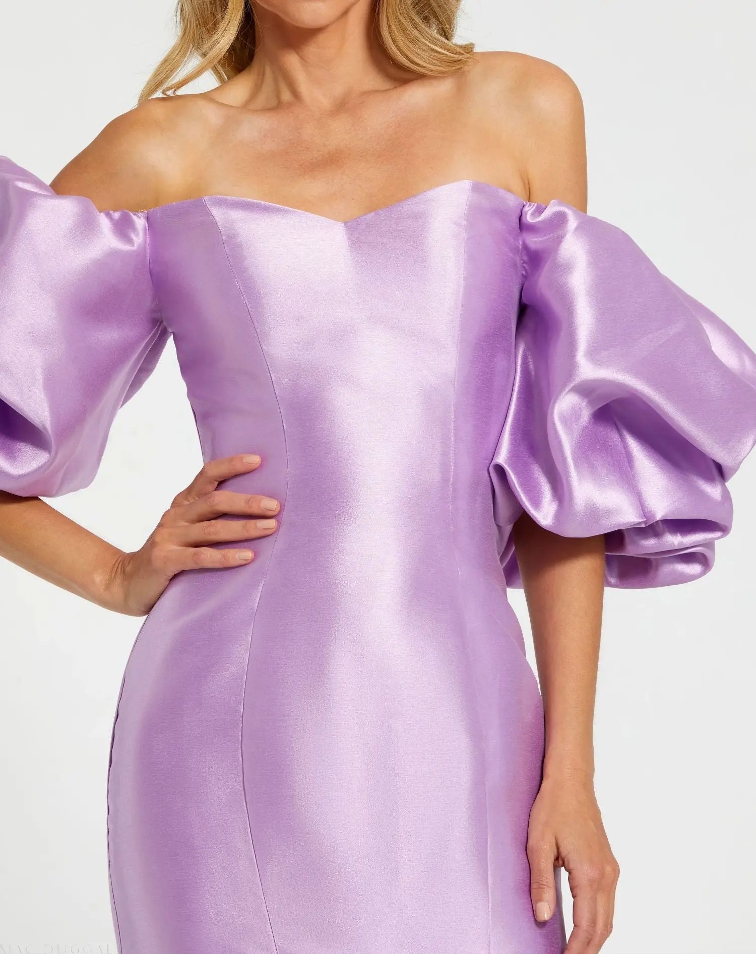 Purple Sweetheart Off The Shoulder Puff Sleeve Gown Mac Duggal