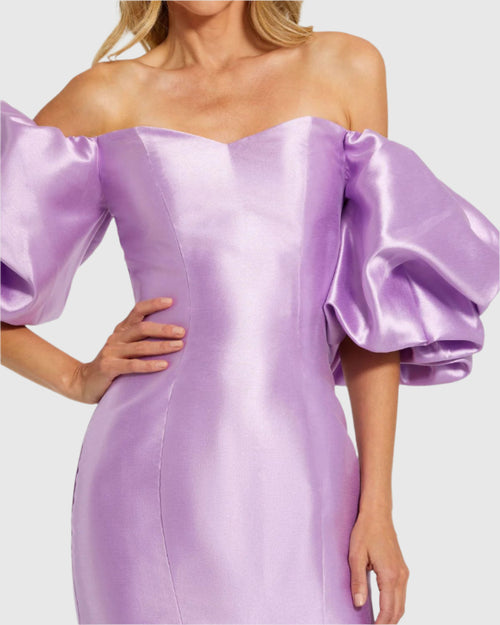 Purple Sweetheart Off The Shoulder Puff Sleeve Gown