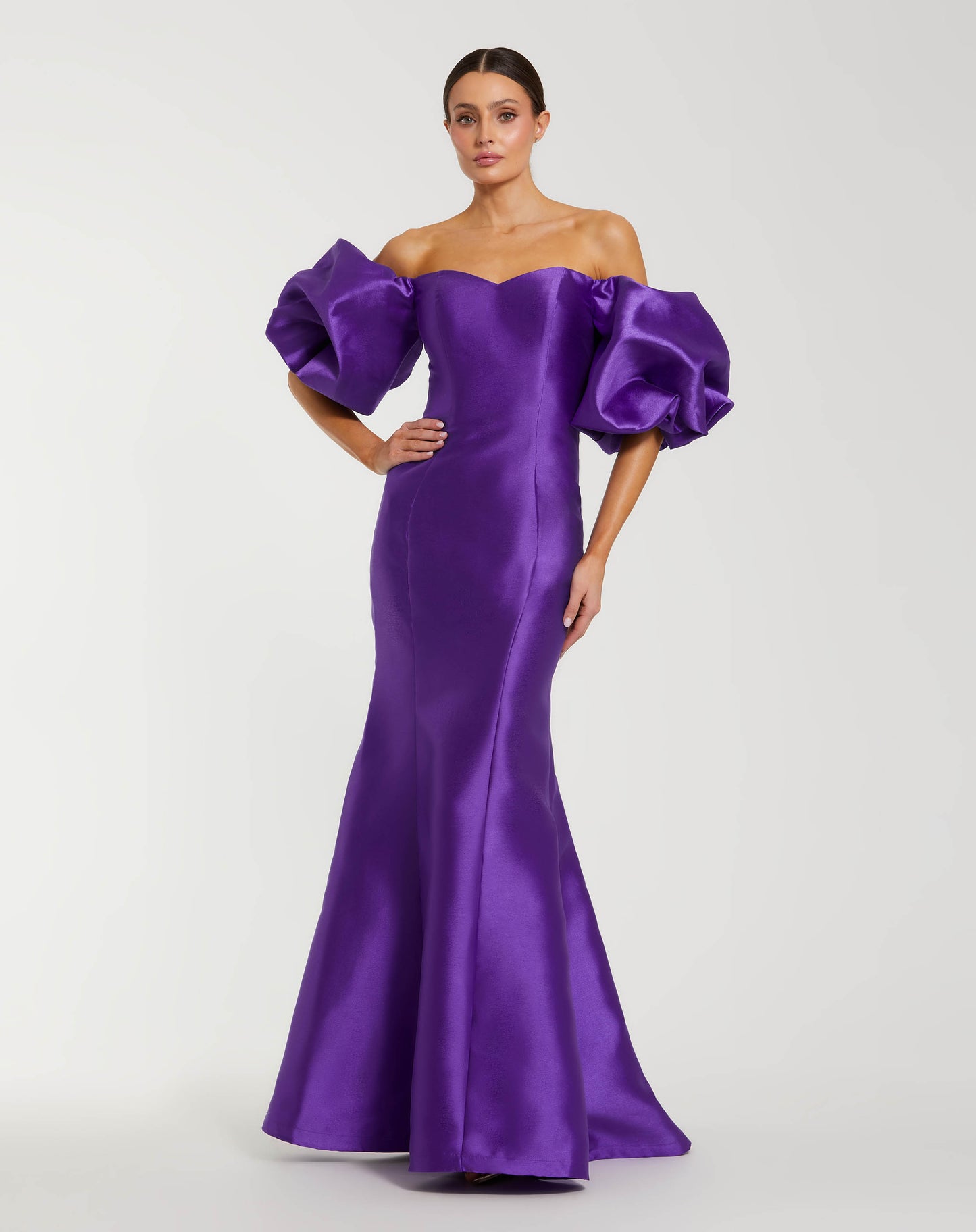 Dark Purple Sweetheart Off The Shoulder Puff Sleeve Gown - Mac Duggal