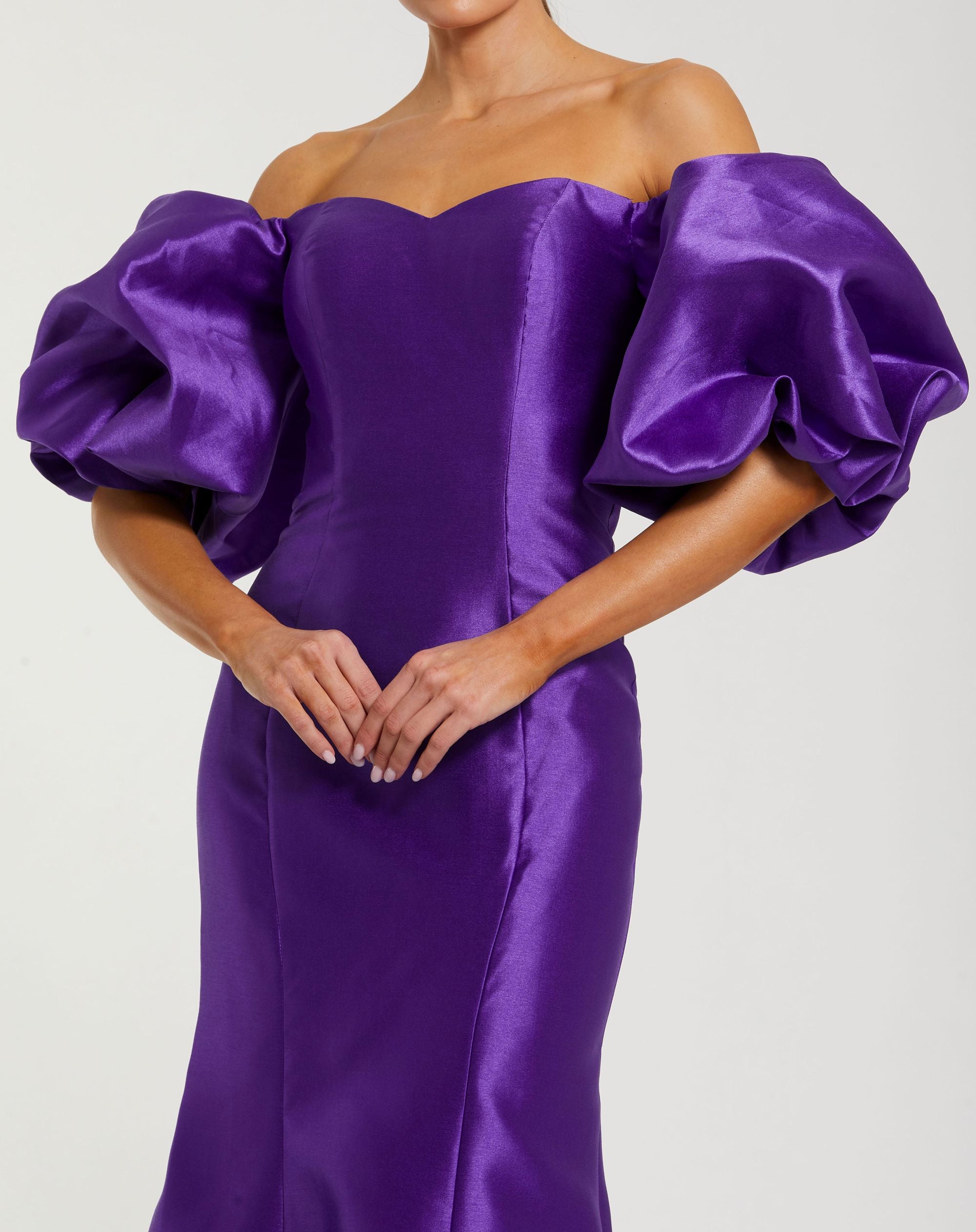 Dark Purple Sweetheart Off The Shoulder Puff Sleeve Gown