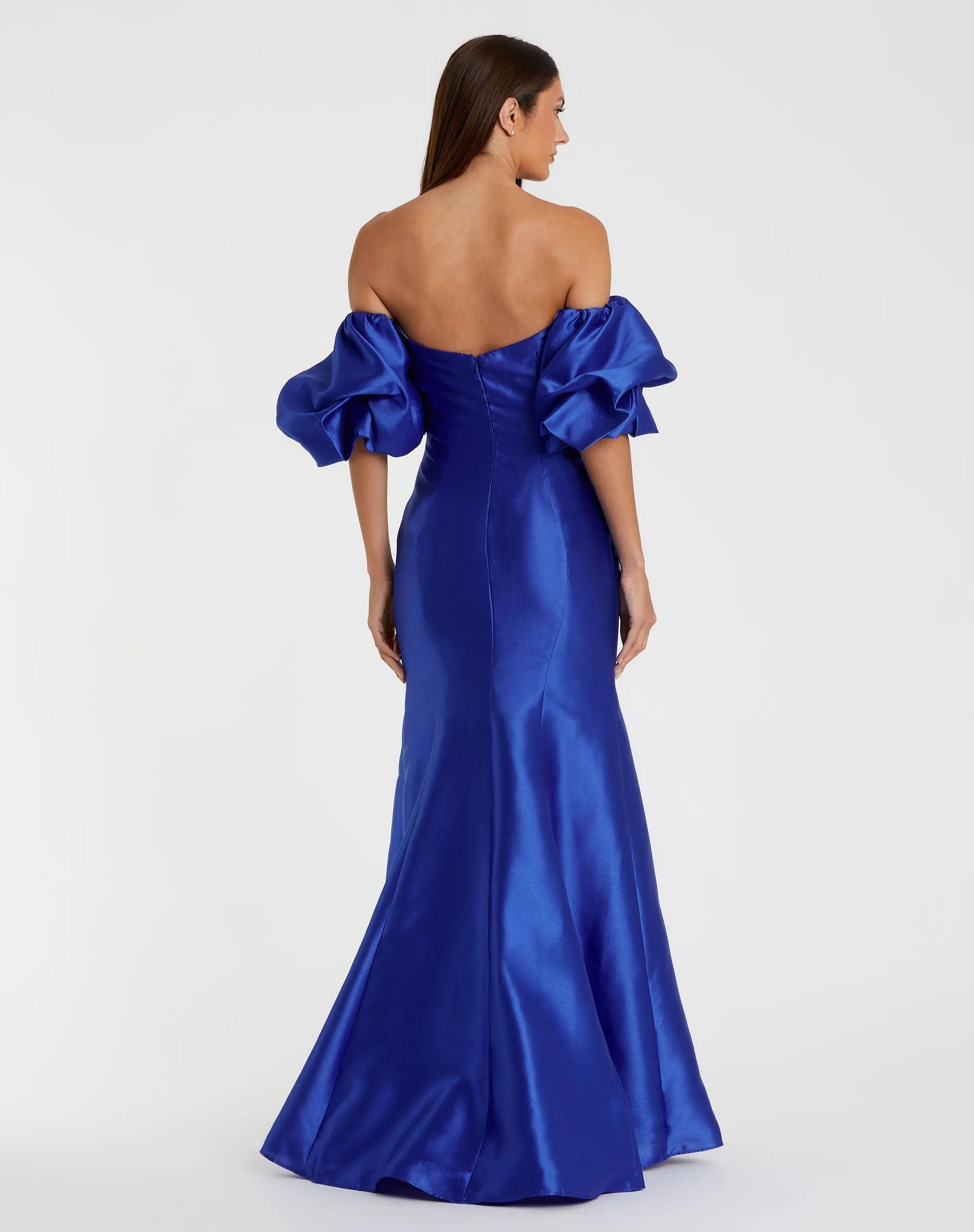 Blue Sweetheart Off The Shoulder Puff Sleeve Gown - Mac Duggal