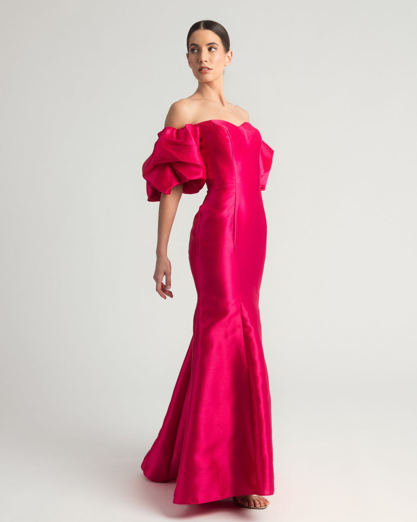 Pink Sweetheart Off The Shoulder Puff Sleeve Gown