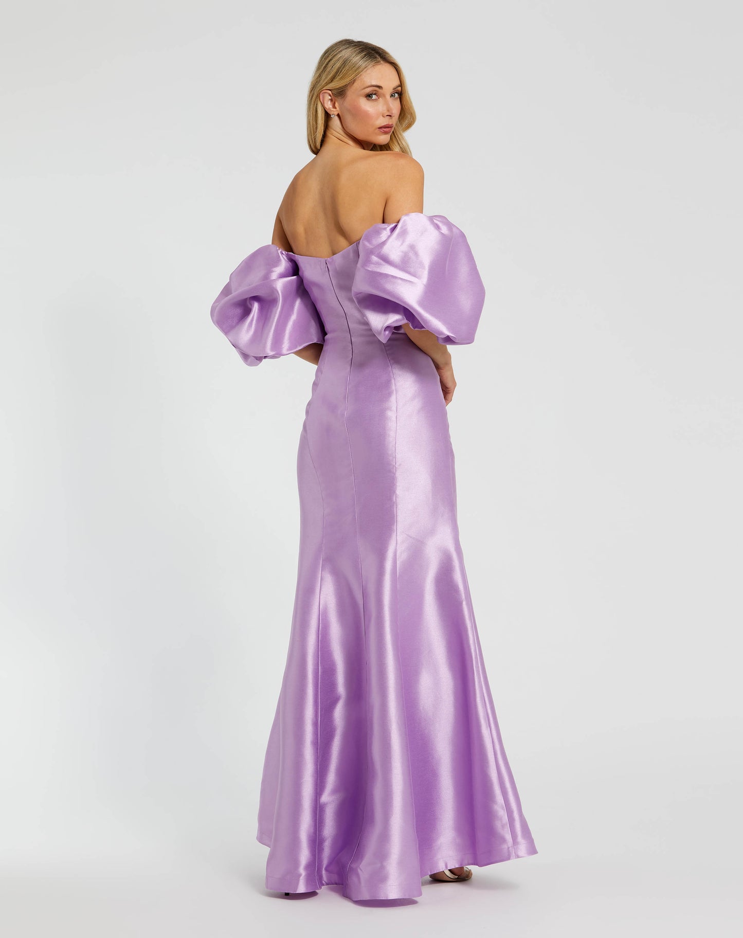 Purple Sweetheart Off The Shoulder Puff Sleeve Gown